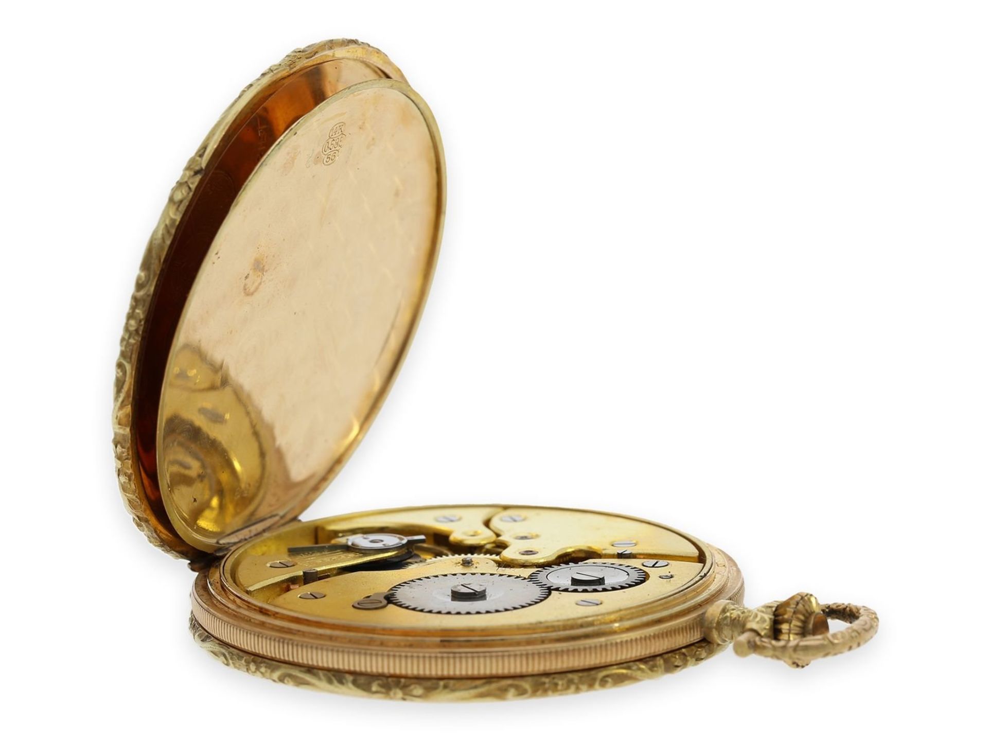 Pocket watch: exquisite, extremely beautiful Art Deco gold hunting case watch with pinstripe - Bild 4 aus 9