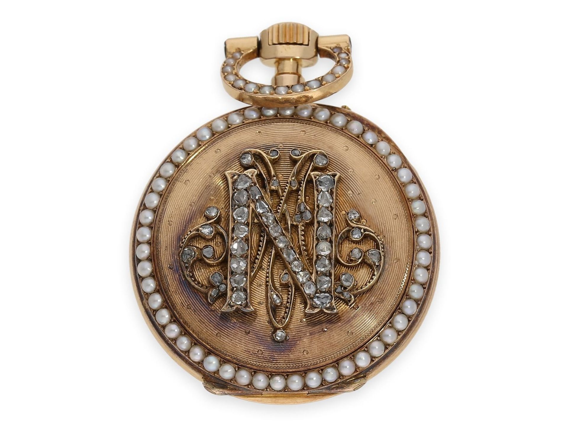 Pocket watch/ pendant watch: exquisite gold Louis XV lady's watch with pearl and diamond setting and - Bild 7 aus 8