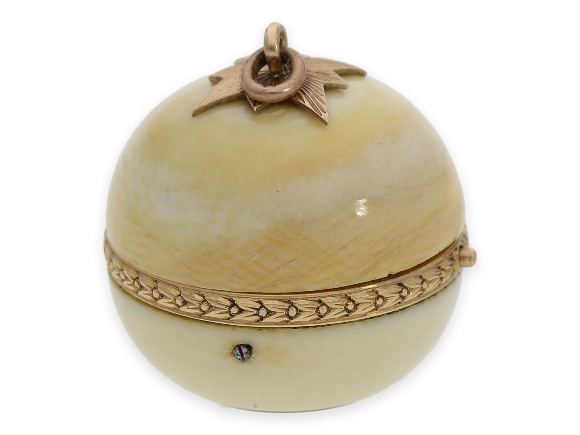 Pendant watch/ form watch: rarity, ball watch "Boule de Geneve" with extremely rare gold and ivory - Bild 3 aus 5