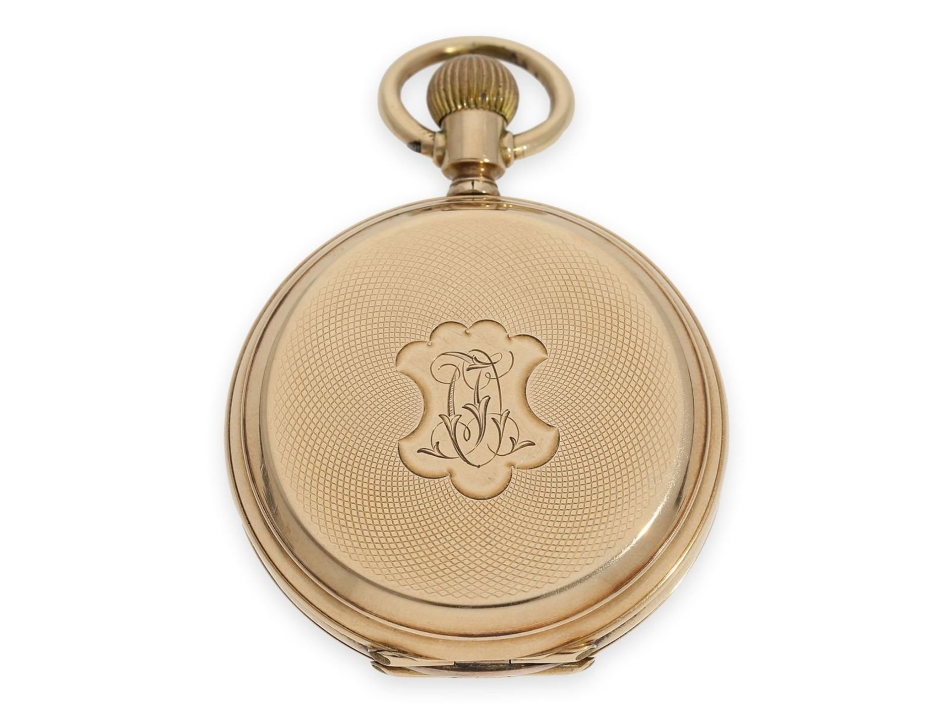 Pocket watch: fine Swiss gold hunting case watch with calendar on the back, ca. 1880 - Bild 5 aus 6