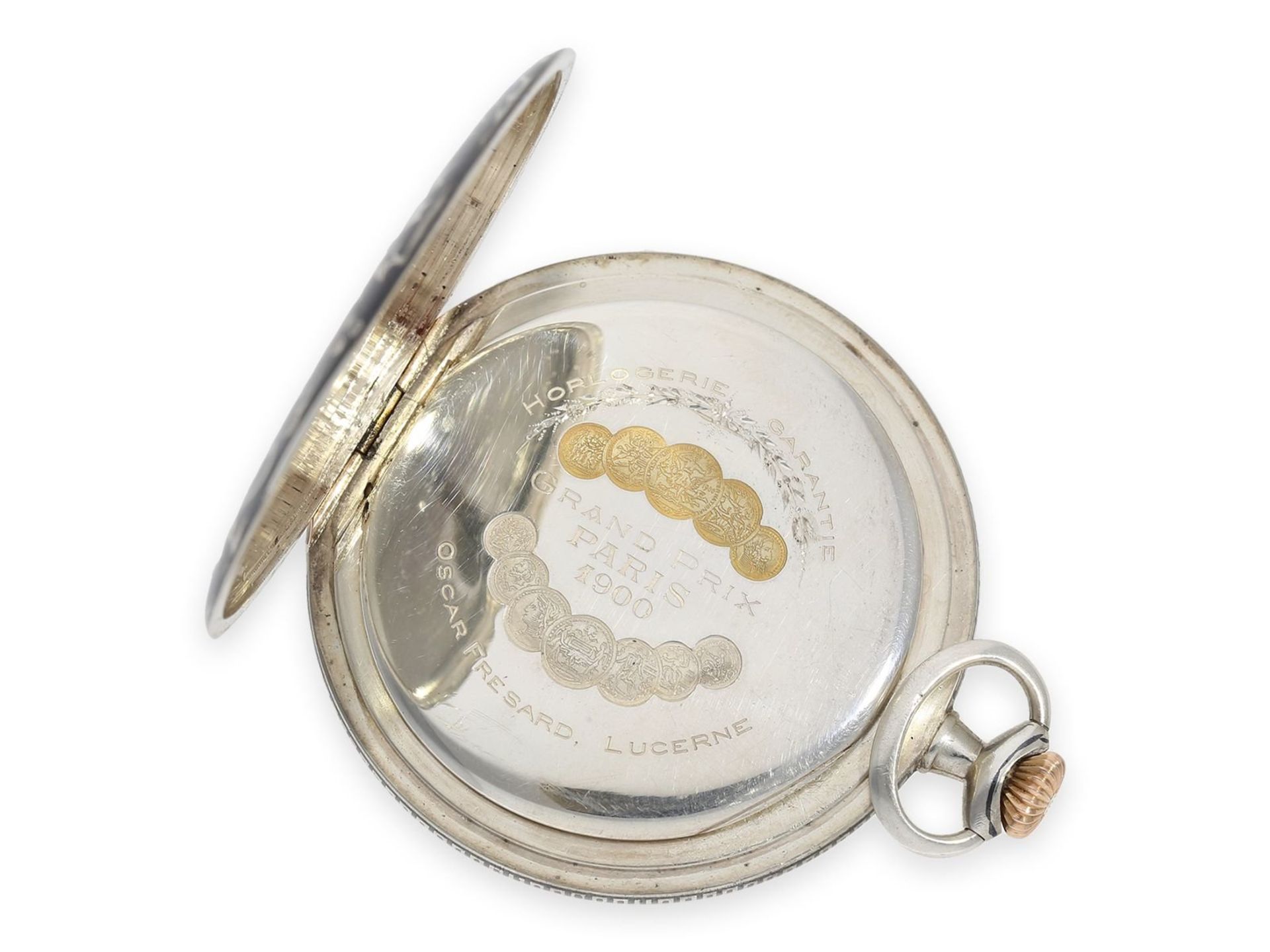 Pocket watch: exquisite Art Nouveau niello man's set, Oscar Fresard Lucerne for Hamilton Calcutta, - Bild 5 aus 9