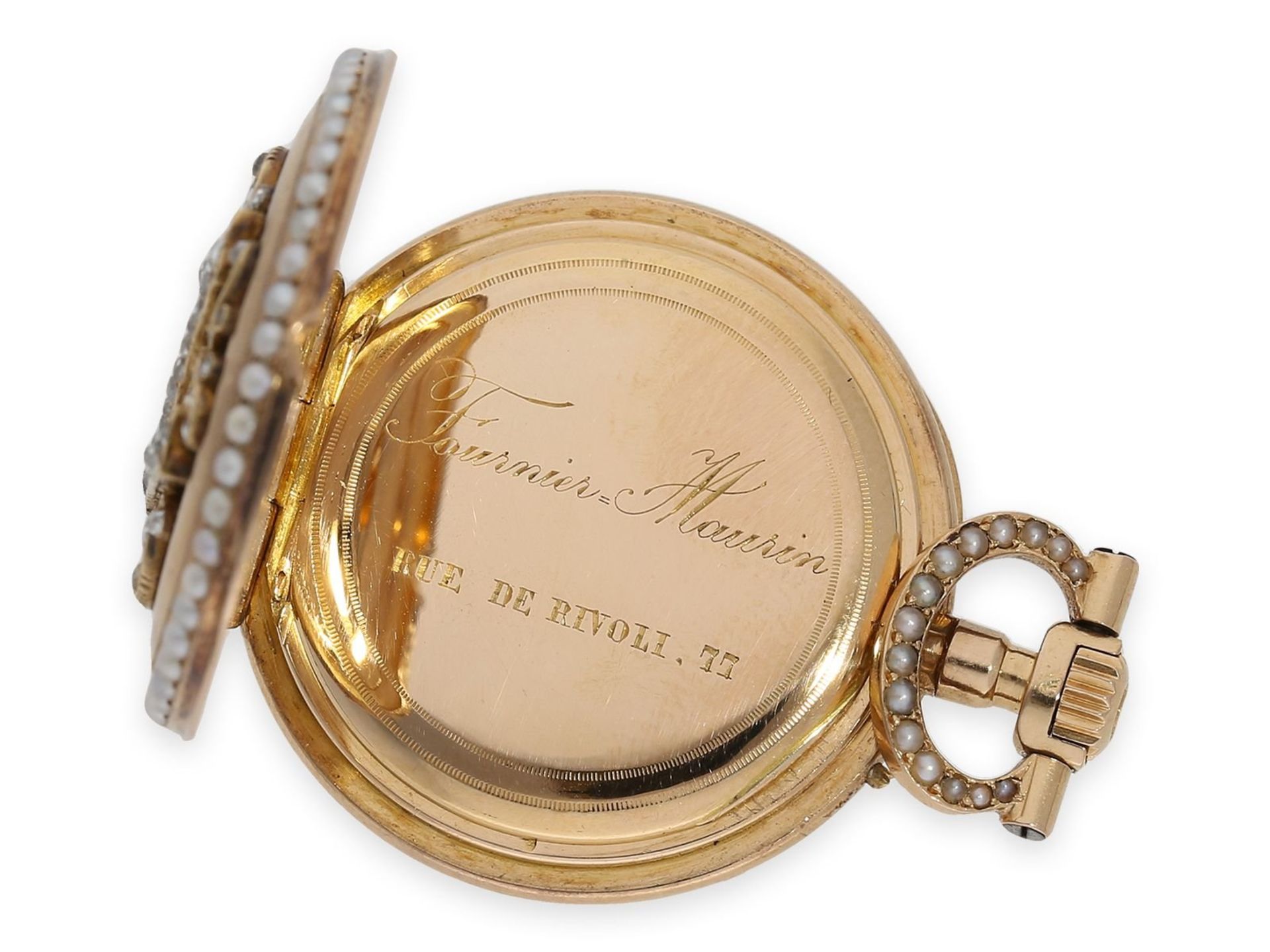 Pocket watch/ pendant watch: exquisite gold Louis XV lady's watch with pearl and diamond setting and - Bild 5 aus 8