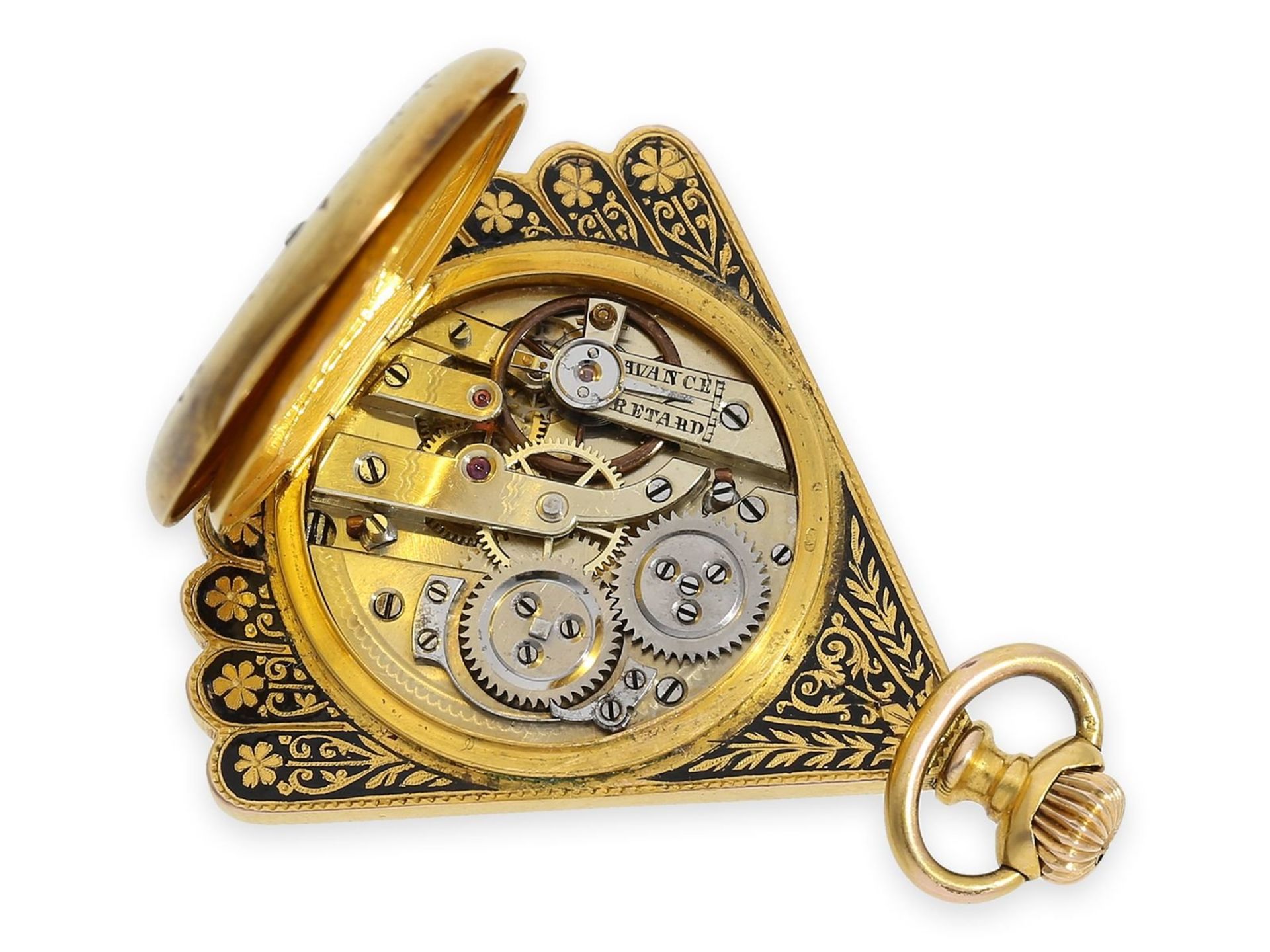 Pendant watch/ form watch: extremely attractive and very rare gold/ enamel form watch with diamond - Bild 2 aus 6