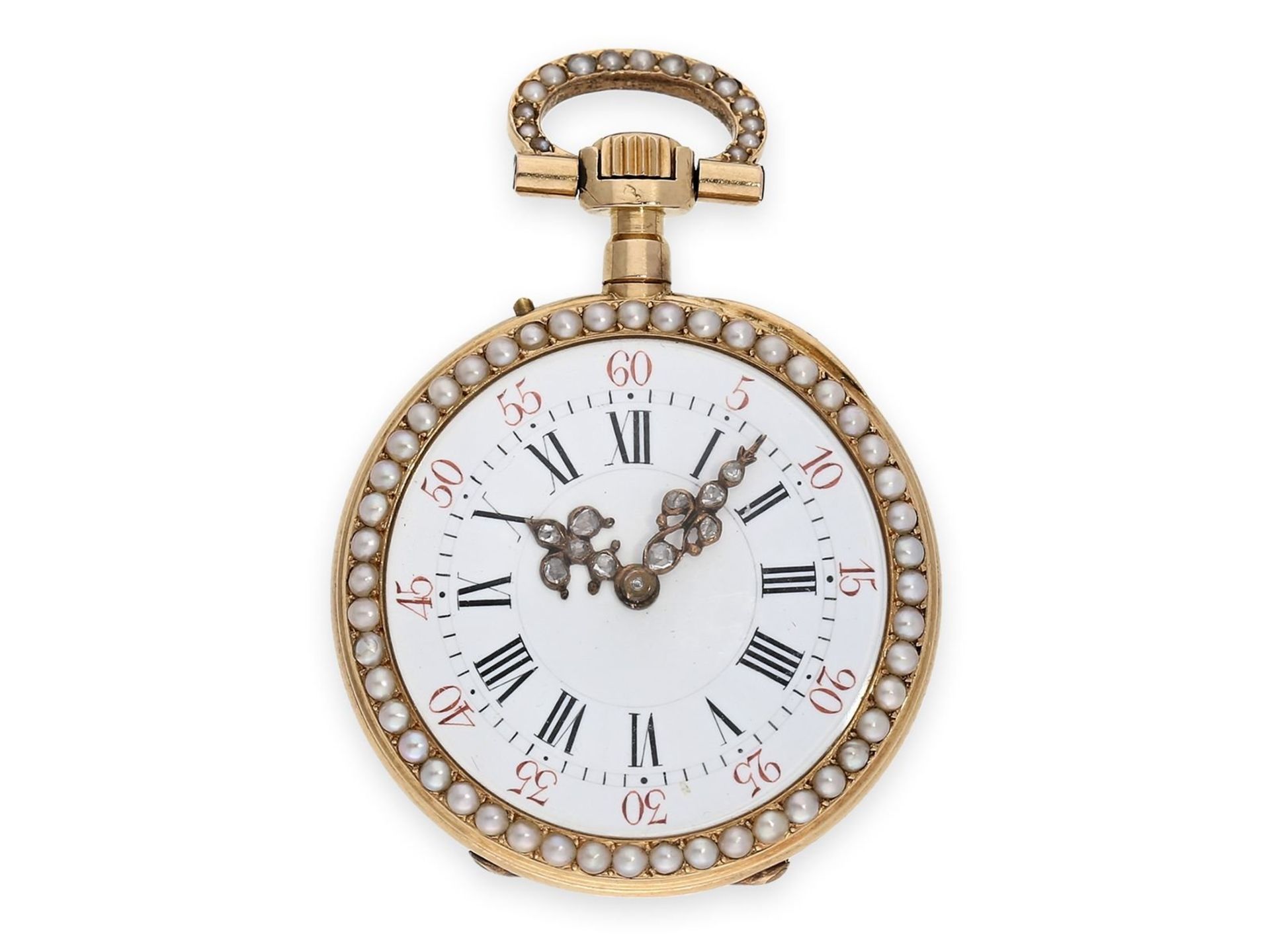 Pocket watch/ pendant watch: exquisite gold Louis XV lady's watch with pearl and diamond setting and - Bild 2 aus 8