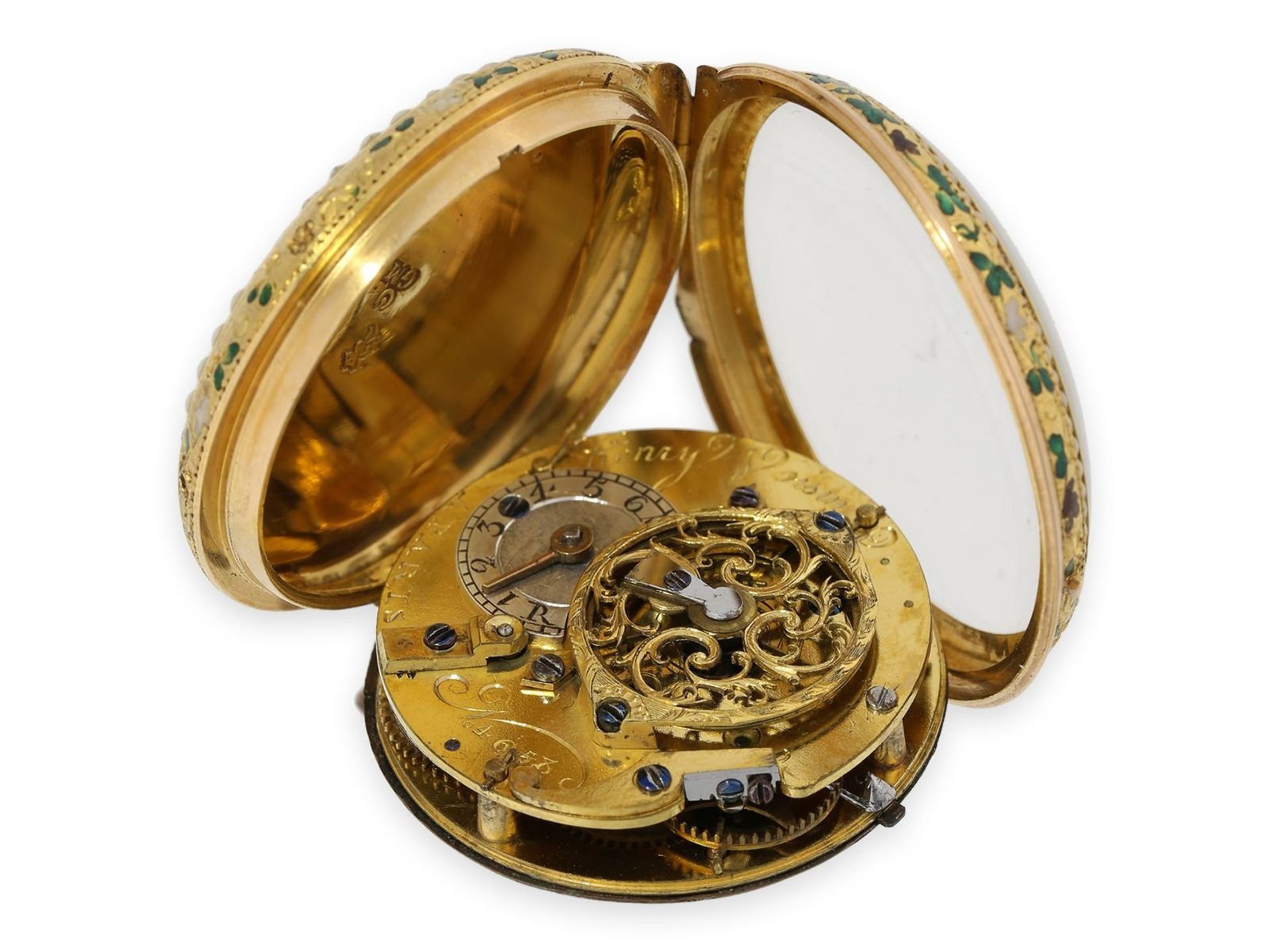 Pocket watch: fine 20K gold/ enamel verge watch, Henry Voisin Paris No.4658, ca. 1770 - Bild 5 aus 6