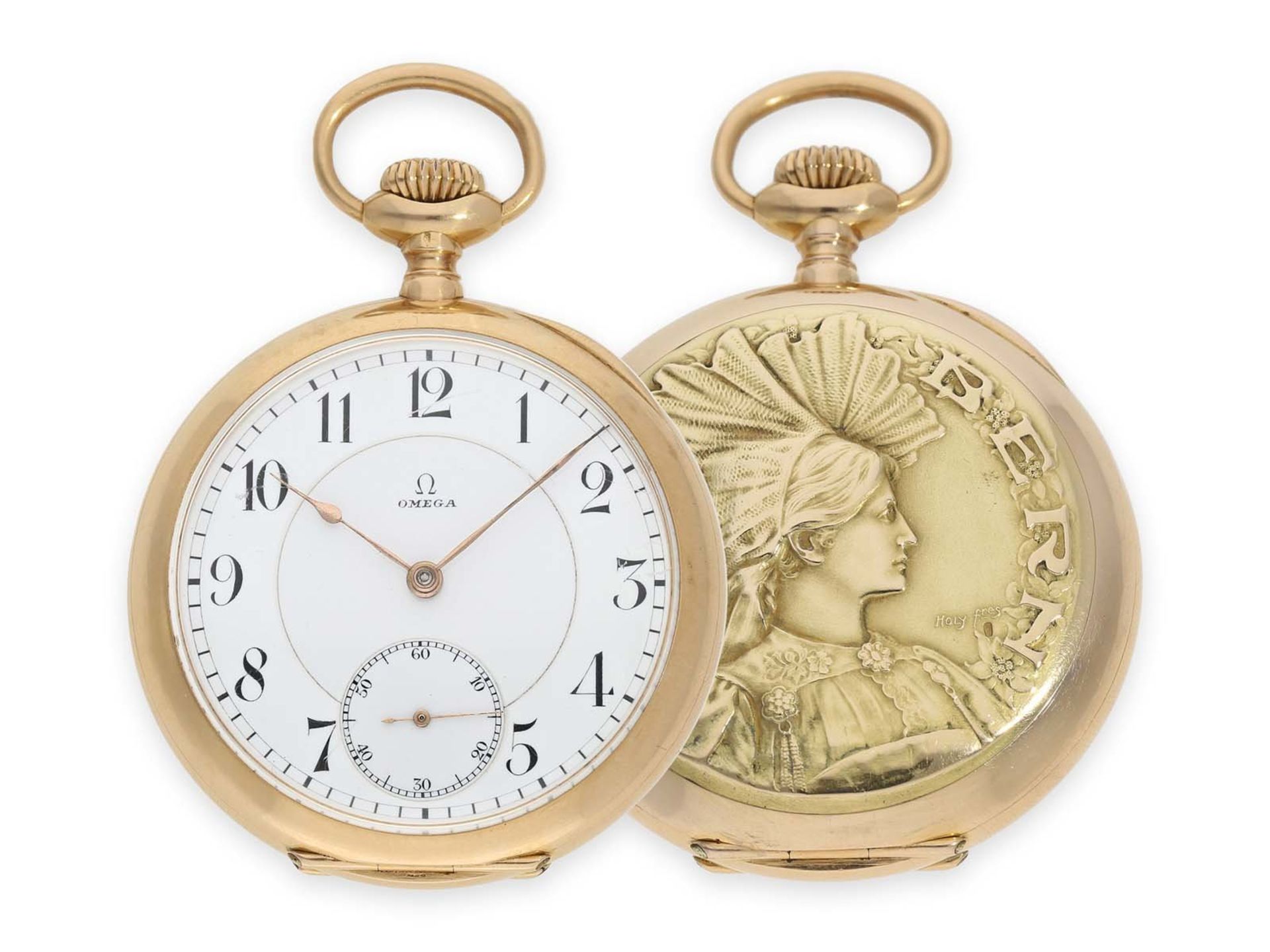 Pocket watch: extremely rare Omega gold marksman watch, limited deck chronometer, Eidgenössisches