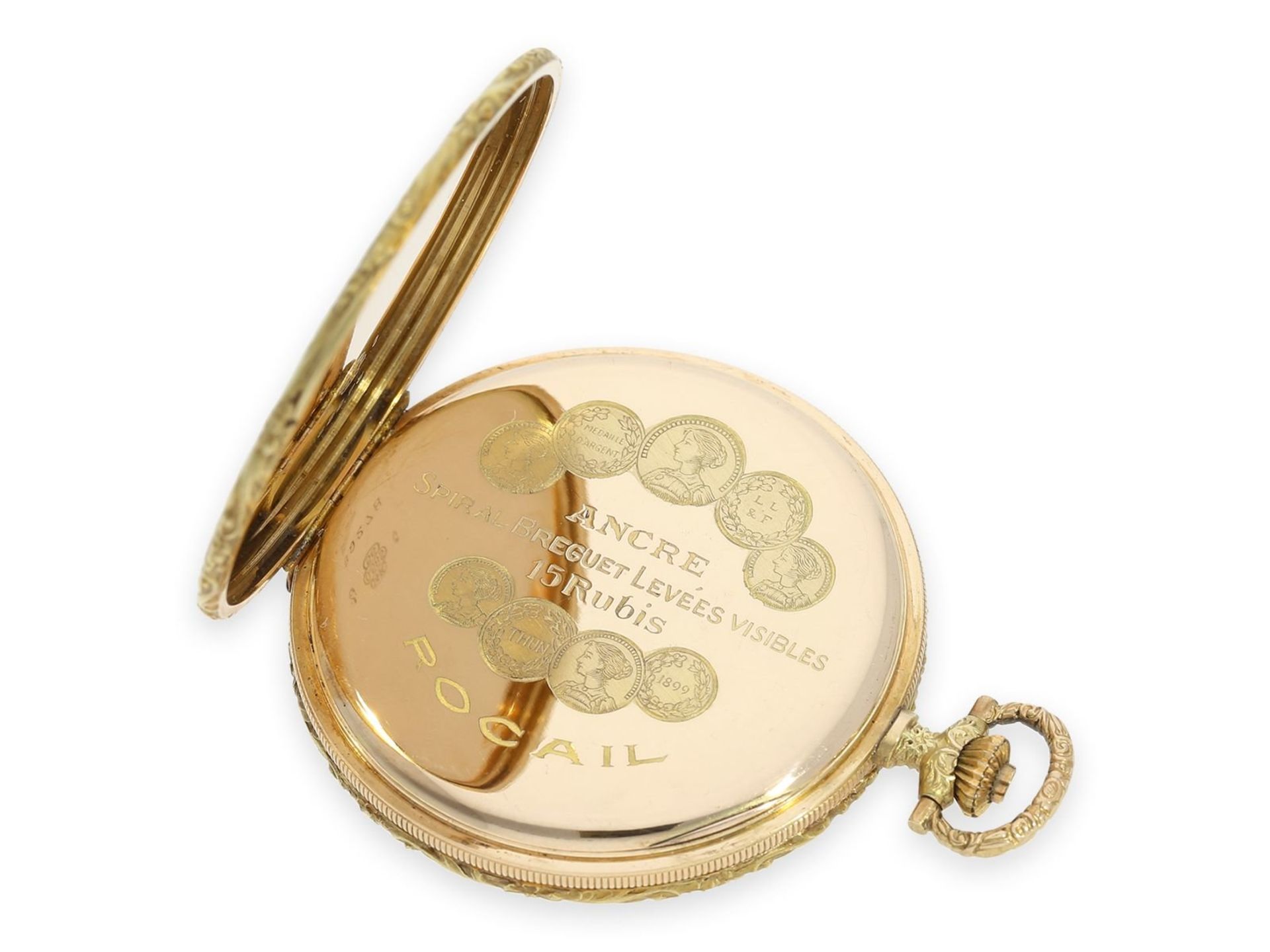 Pocket watch: exquisite, extremely beautiful Art Deco gold hunting case watch with pinstripe - Bild 6 aus 9