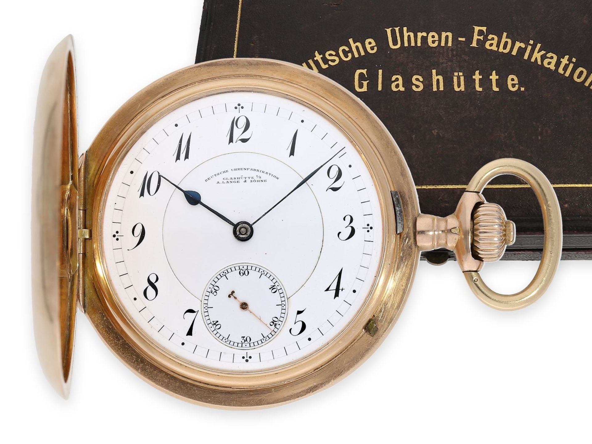 Pocket watch: exceptionally large A. Lange & Söhne gold hunting case watch in original condition