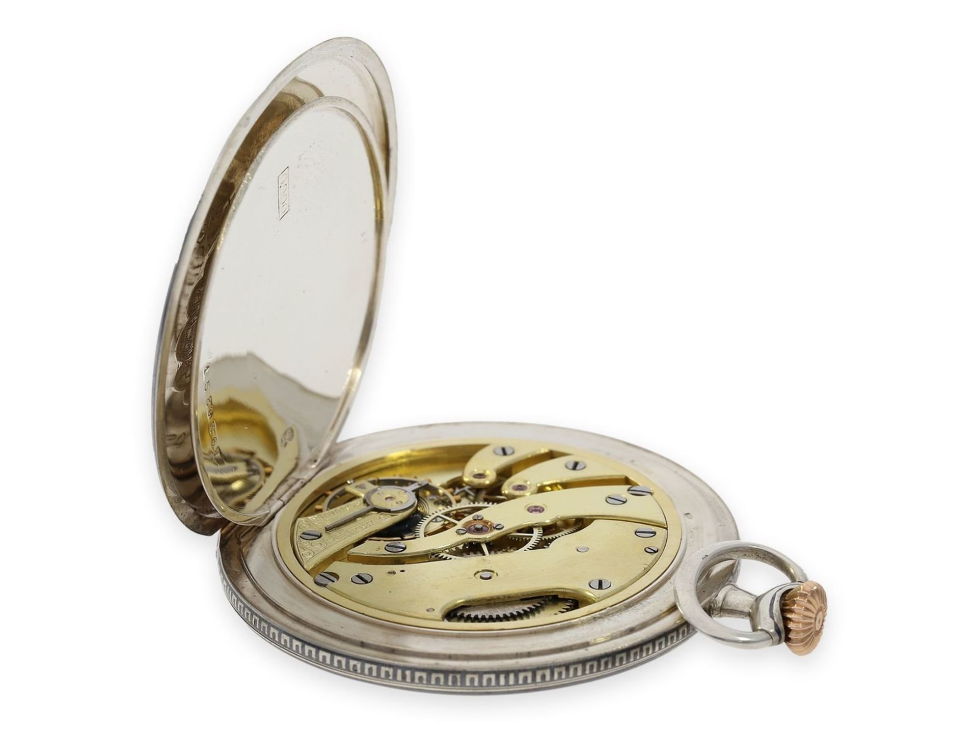 Pocket watch: exquisite Art Nouveau niello man's set, Oscar Fresard Lucerne for Hamilton Calcutta, - Bild 4 aus 9