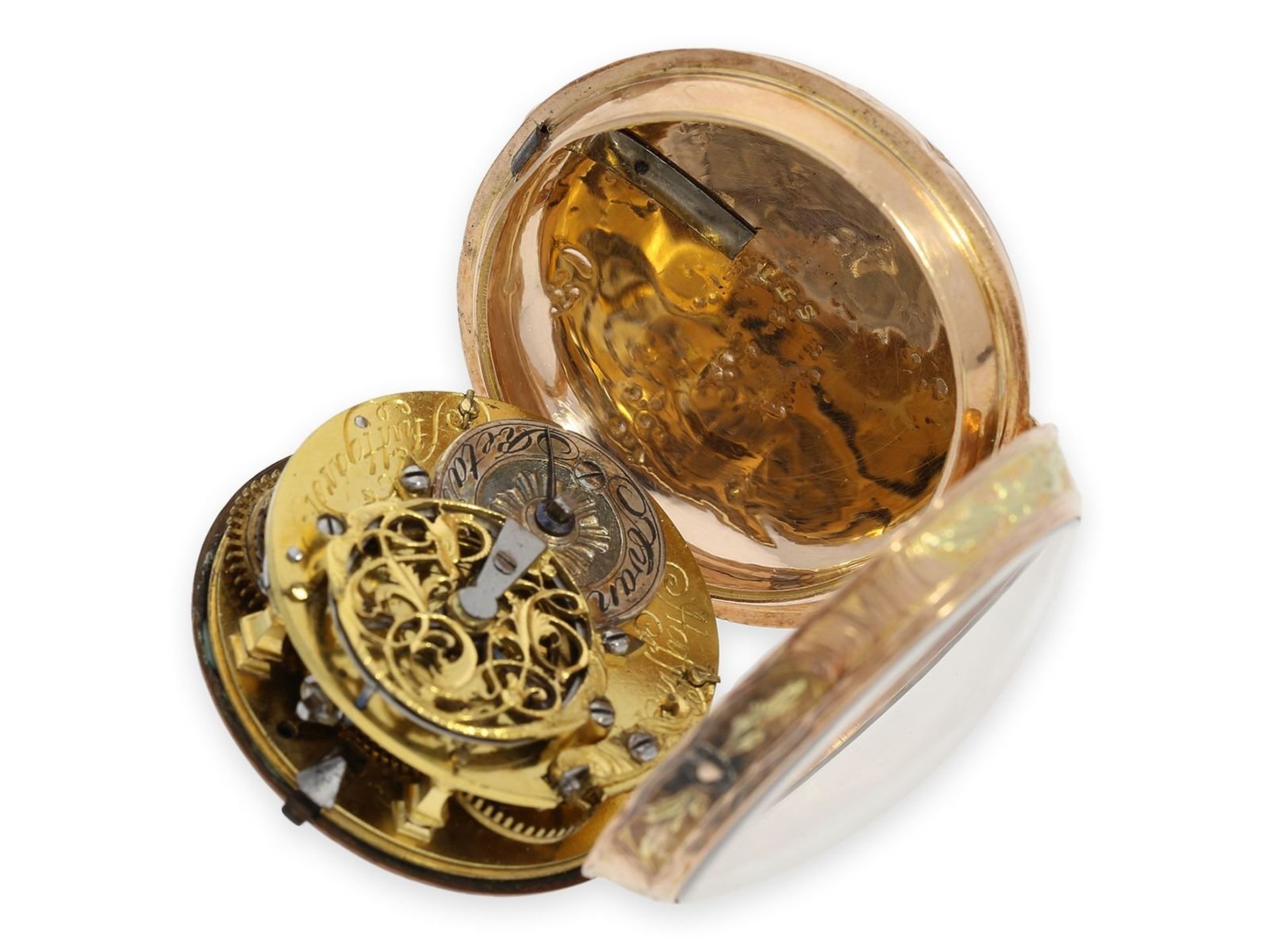 Pocket watch: magnificent German Rococo verge watch with 4-colour gold case and very elaborate and - Bild 5 aus 5