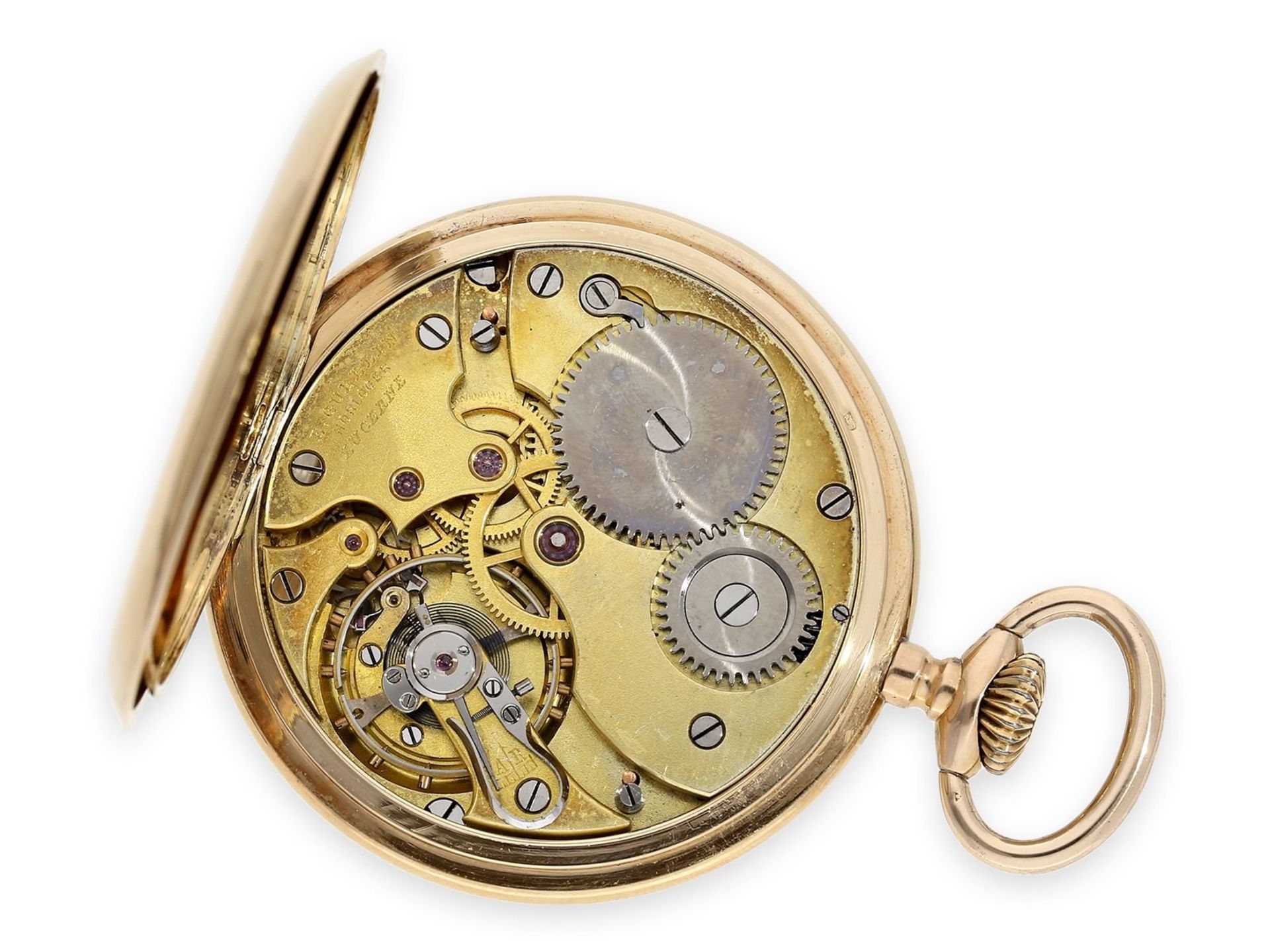 Pocket watch: attractive gold precision pocket watch, ca. 1910, with original box, E. Gübelin - Bild 2 aus 7