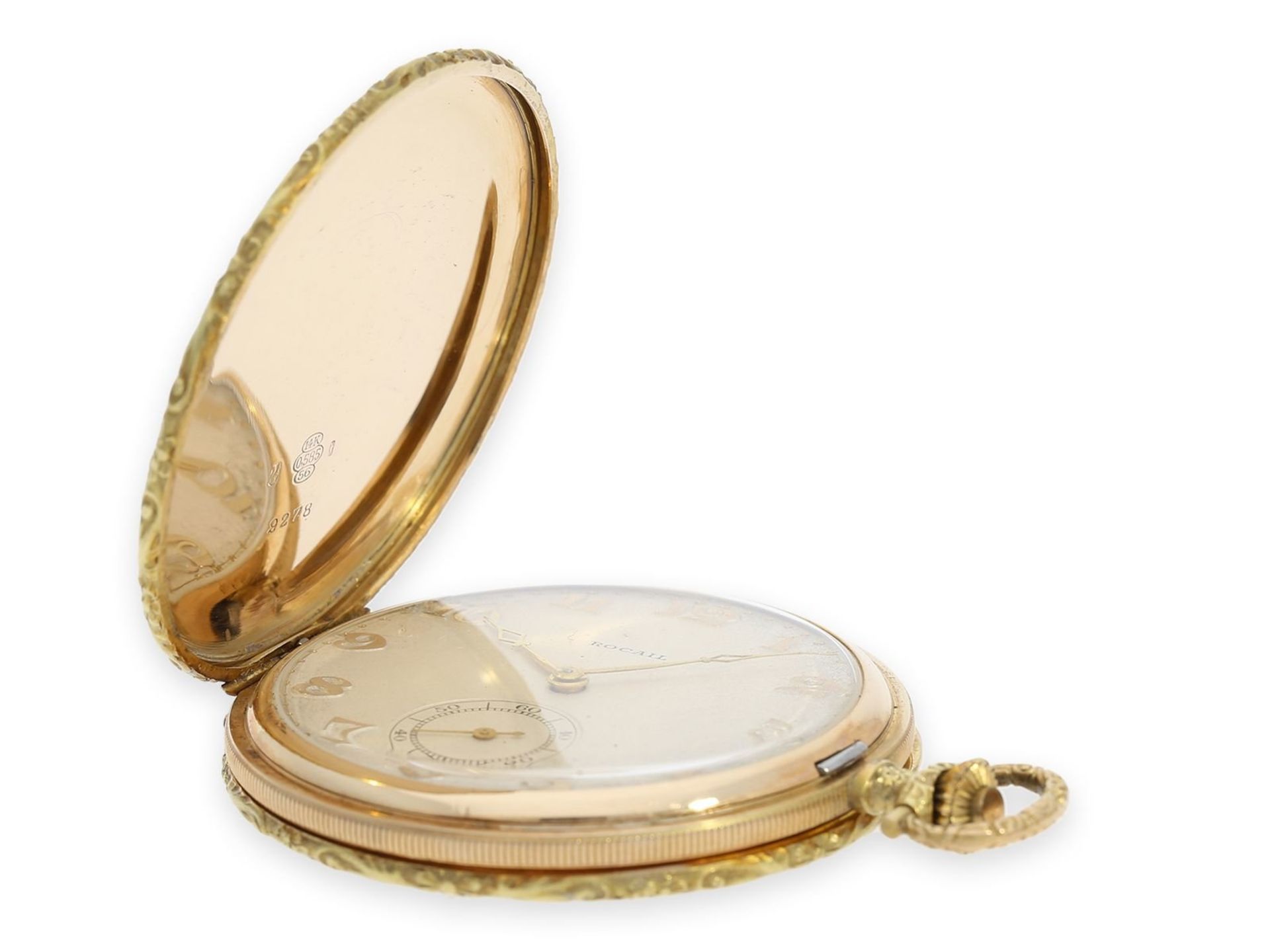 Pocket watch: exquisite, extremely beautiful Art Deco gold hunting case watch with pinstripe - Bild 3 aus 9