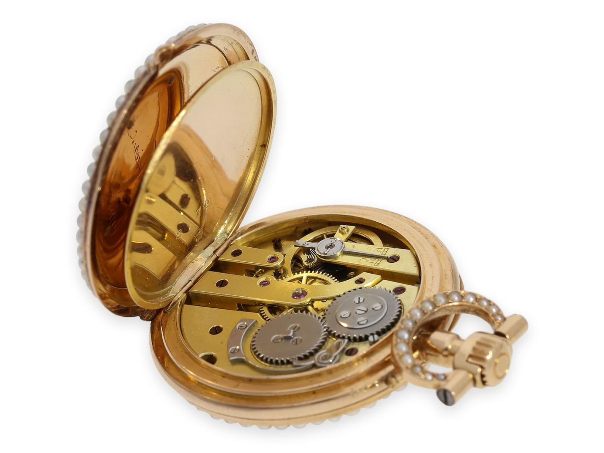 Pocket watch/ pendant watch: exquisite gold Louis XV lady's watch with pearl and diamond setting and - Bild 4 aus 8