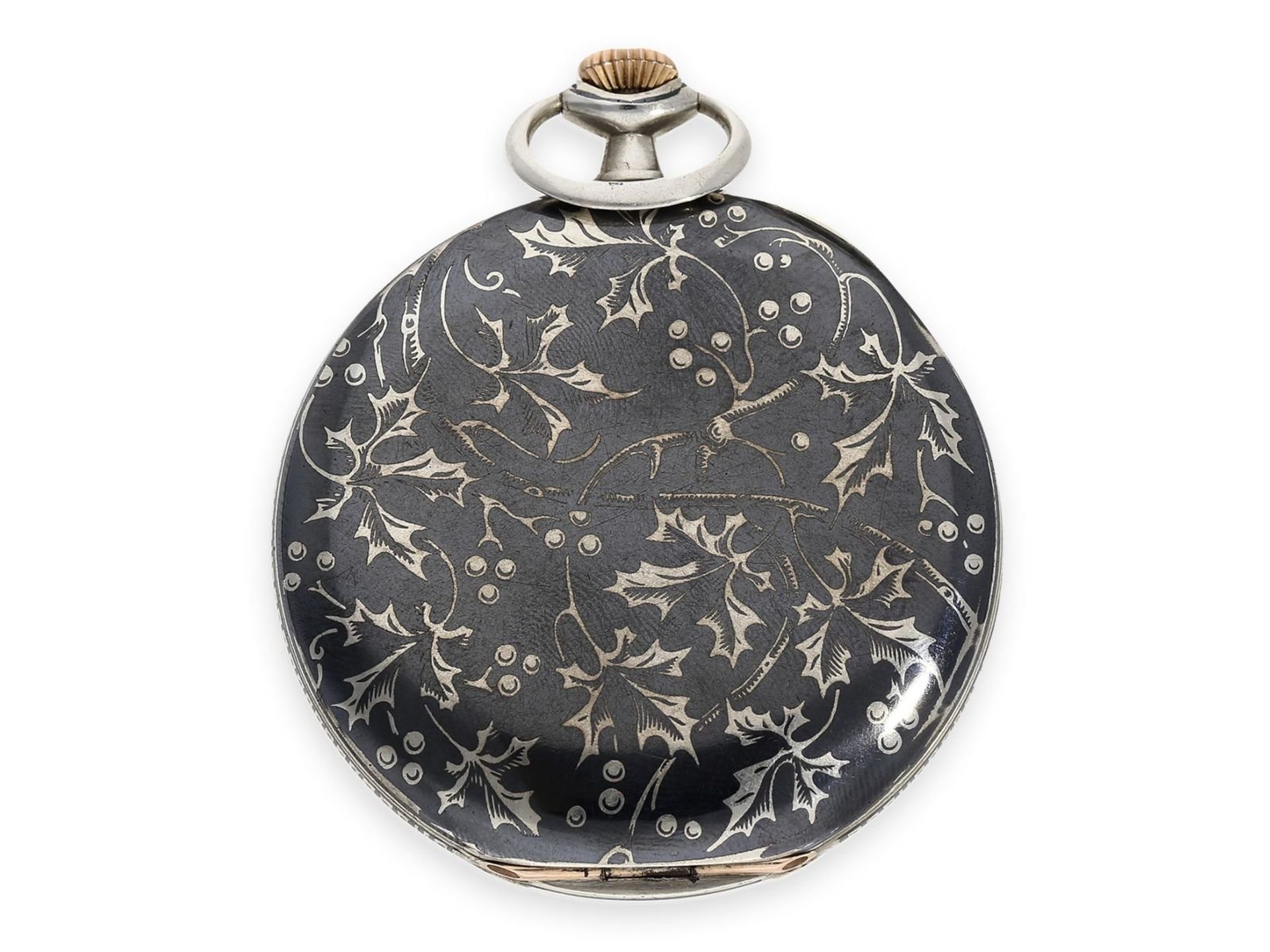 Pocket watch: exquisite Art Nouveau niello man's set, Oscar Fresard Lucerne for Hamilton Calcutta, - Bild 2 aus 9