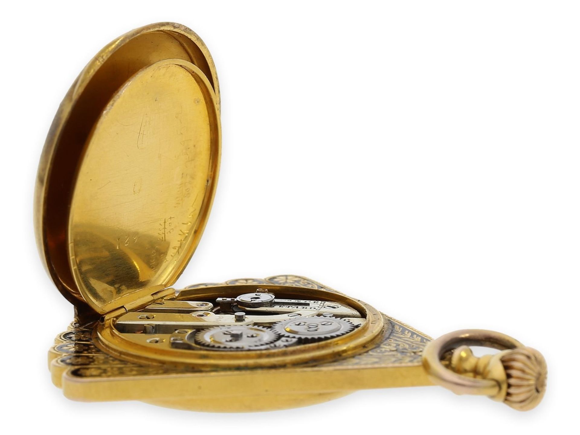 Pendant watch/ form watch: extremely attractive and very rare gold/ enamel form watch with diamond - Bild 3 aus 6
