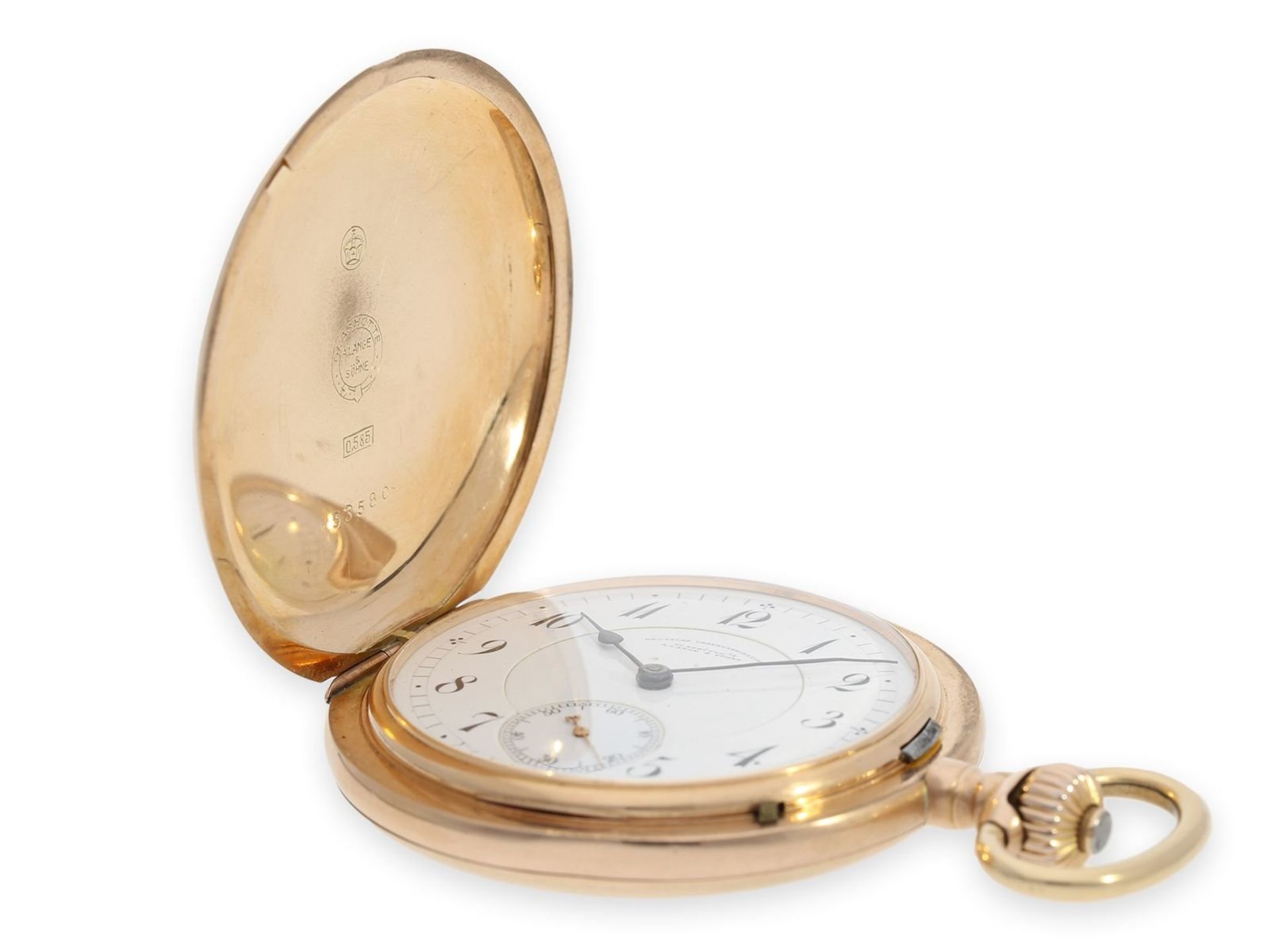 Pocket watch: exceptionally large A. Lange & Söhne gold hunting case watch in original condition - Bild 2 aus 10