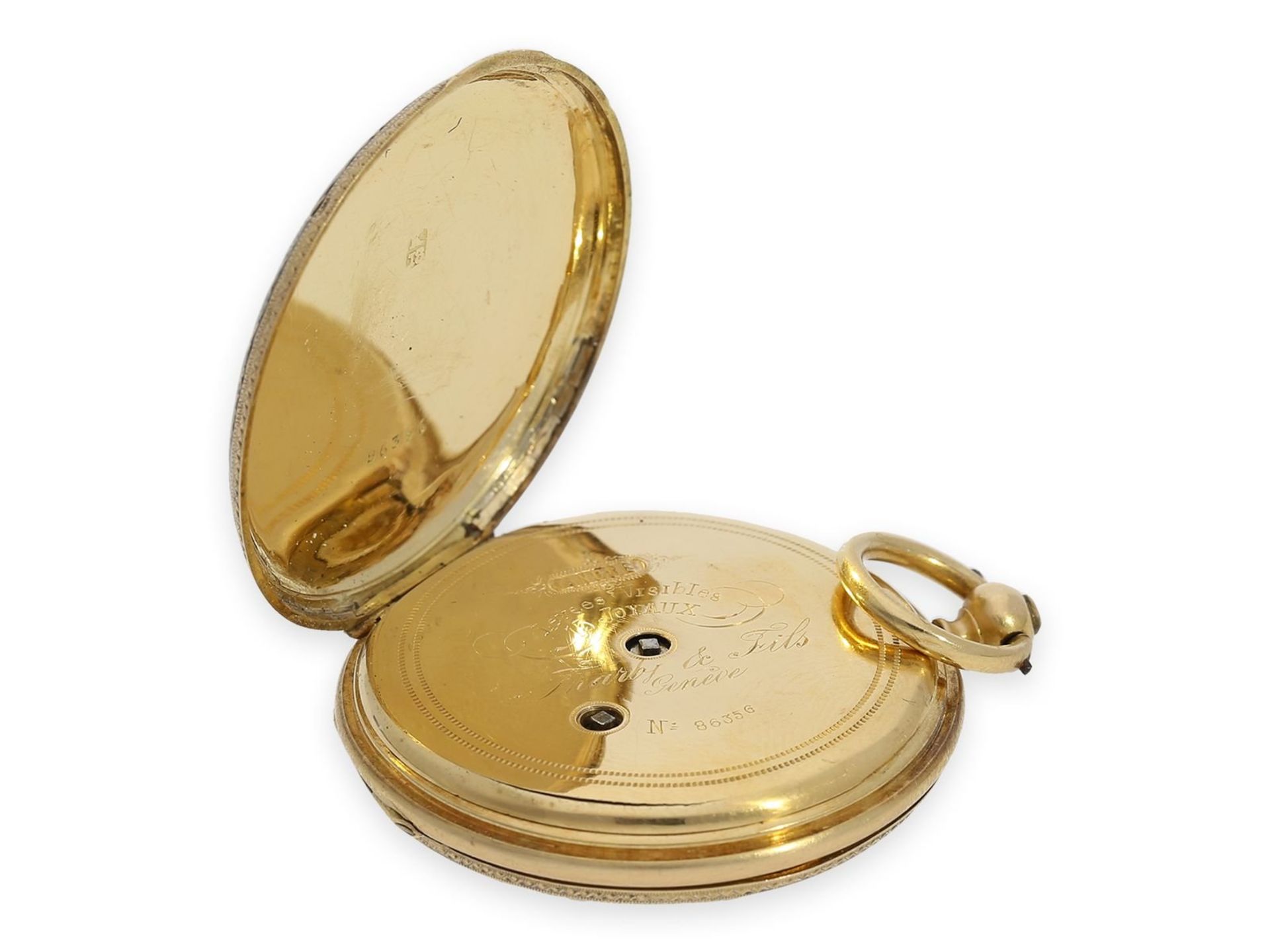 Pocket watch: fine gold/ enamel lady's hunting case watch with enamel painting and diamond - Bild 7 aus 8