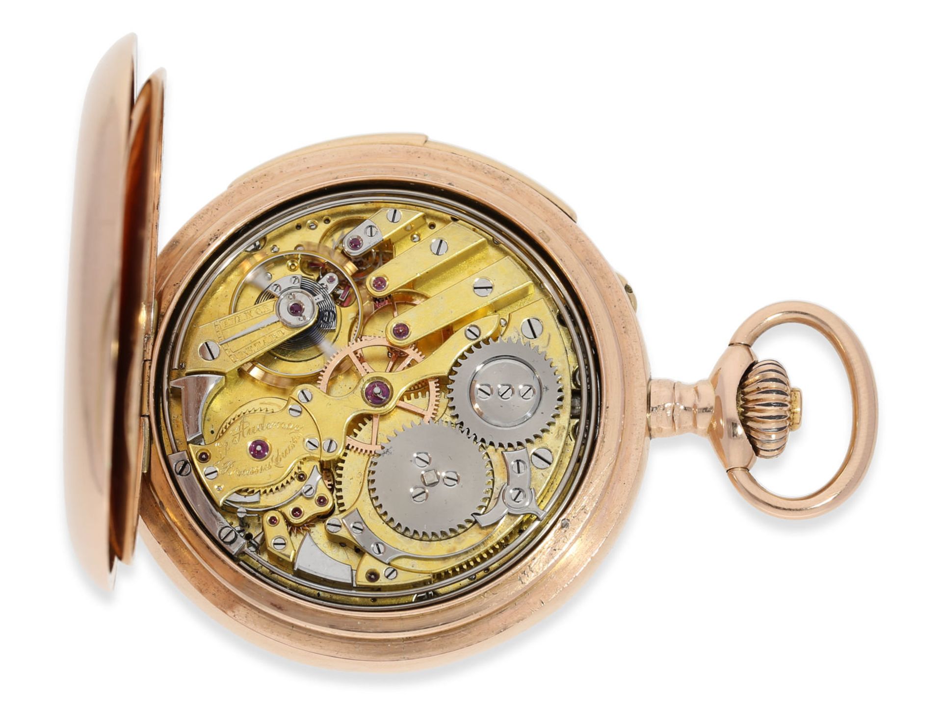 Pocket watch: rarity, very early pink gold hunting case watch with perpetual calendar and minute - Bild 4 aus 8