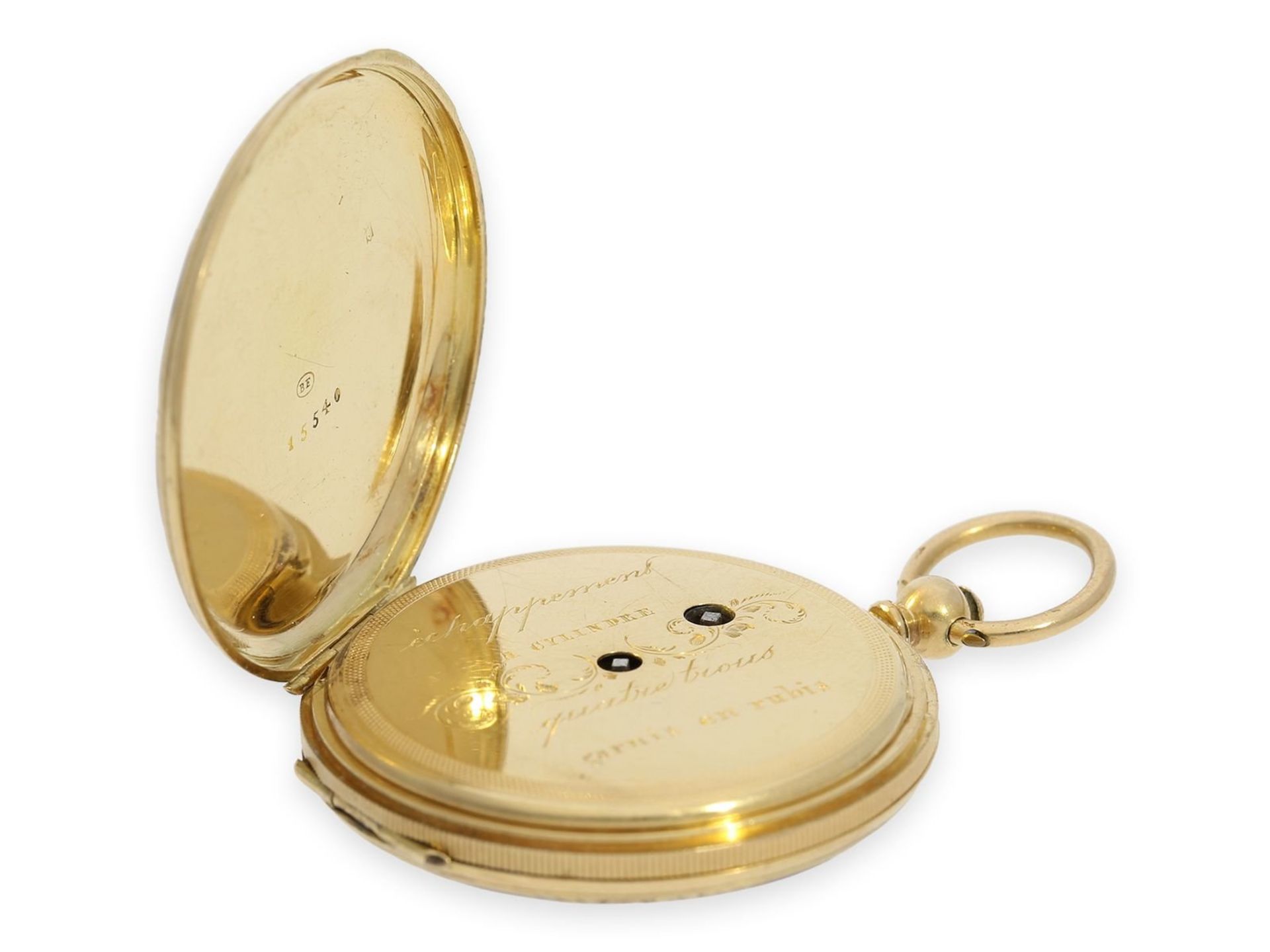 Pocket watch: beautiful gold/ enamel hunting case watch in the style of the early watches by Patek & - Bild 7 aus 8