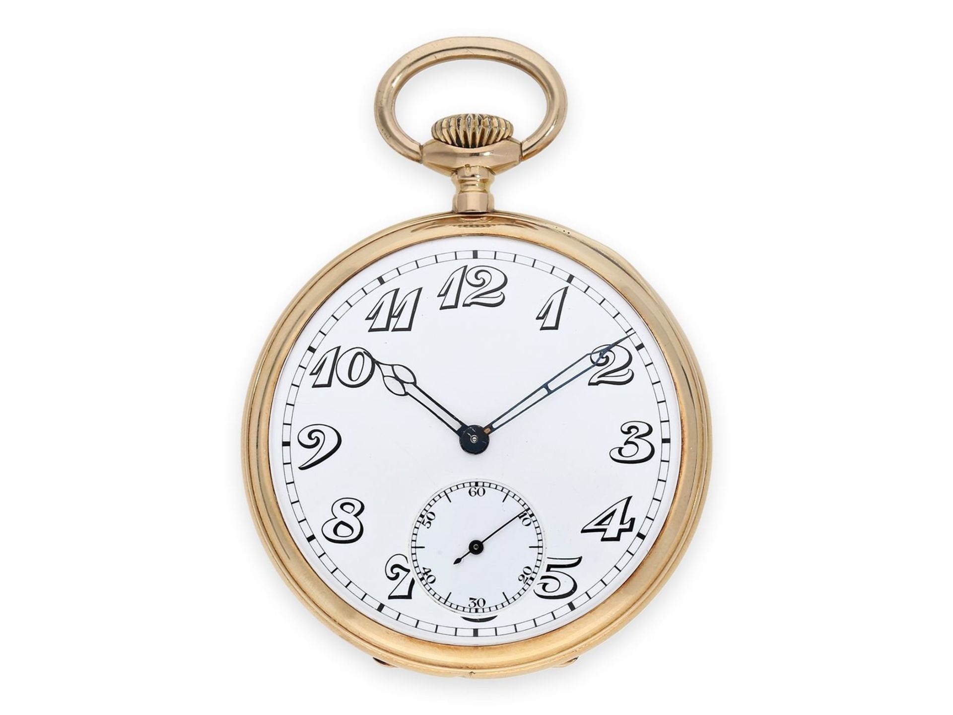 Pocket watch: attractive gold precision pocket watch, ca. 1910, with original box, E. Gübelin