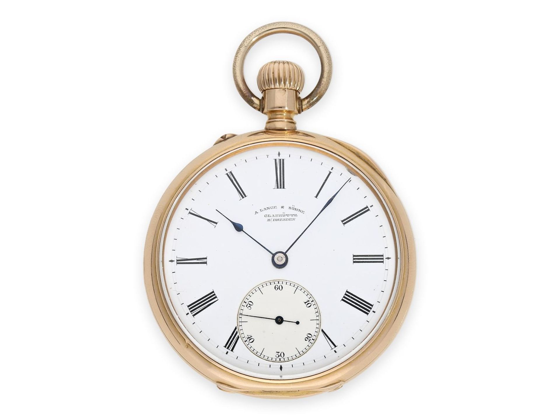 Pocket watch: early pink gold pocket watch by A. Lange & Söhne Glashütte, No.26080, made for the
