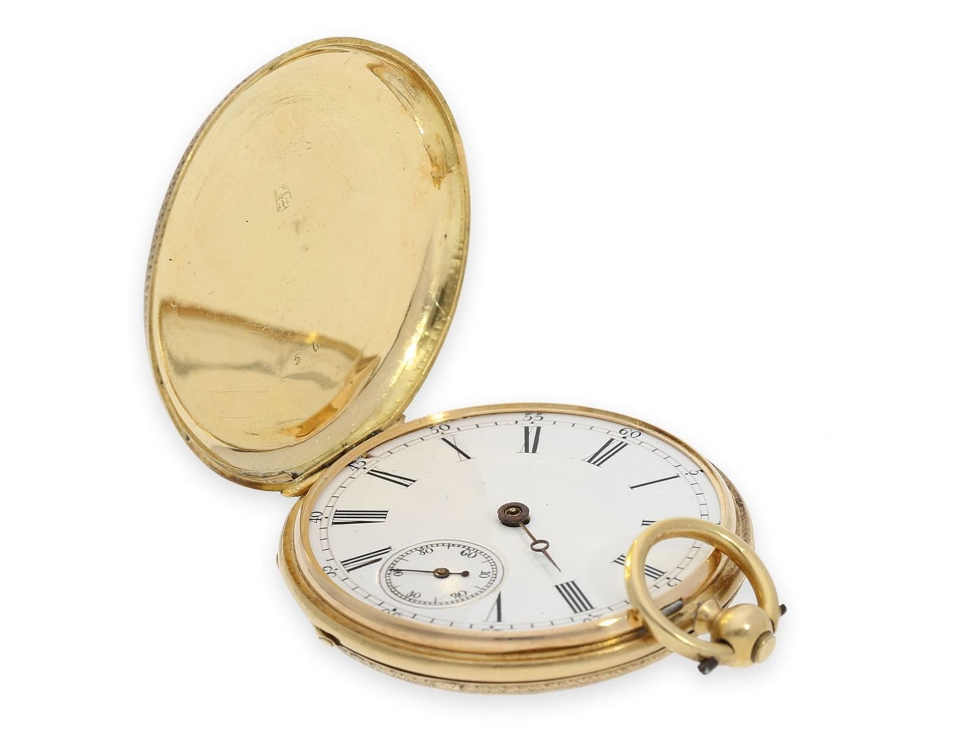 Pocket watch: fine gold/ enamel lady's hunting case watch with enamel painting and diamond - Bild 3 aus 8