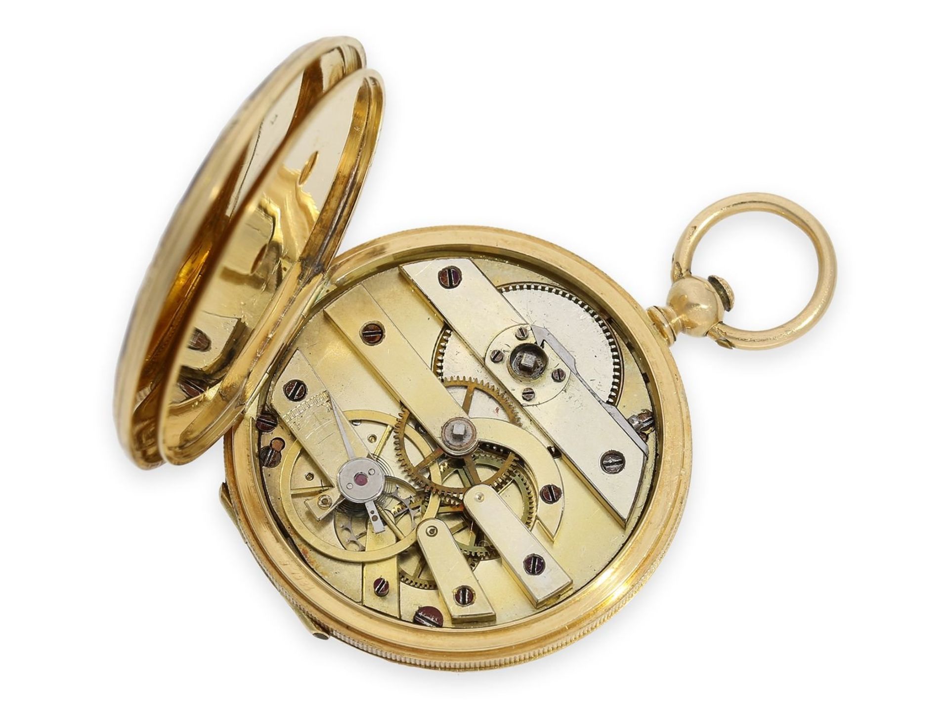 Pocket watch: beautiful gold/ enamel hunting case watch in the style of the early watches by Patek & - Bild 4 aus 8