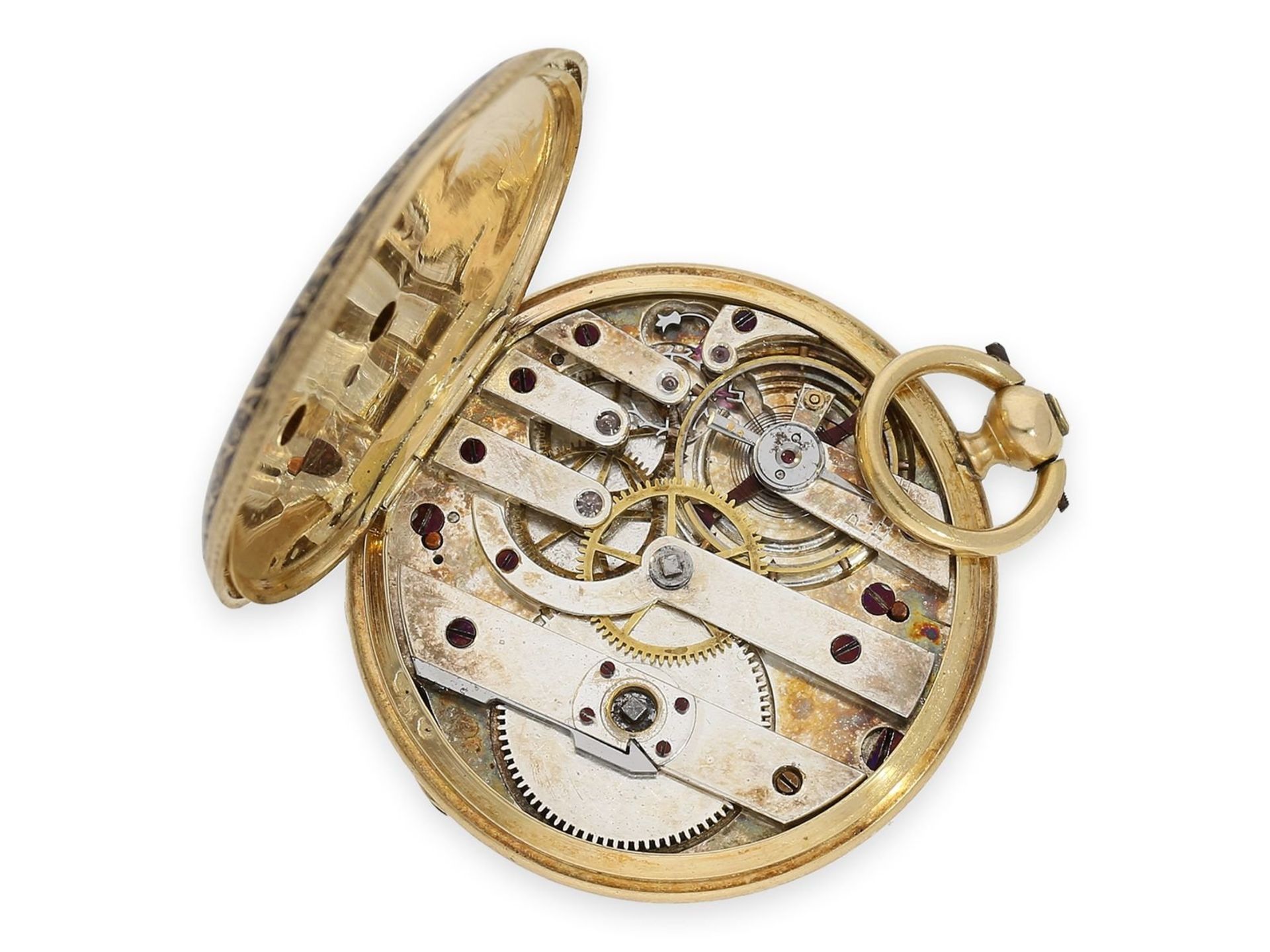 Pocket watch: fine gold/ enamel lady's hunting case watch with enamel painting and diamond - Bild 5 aus 8