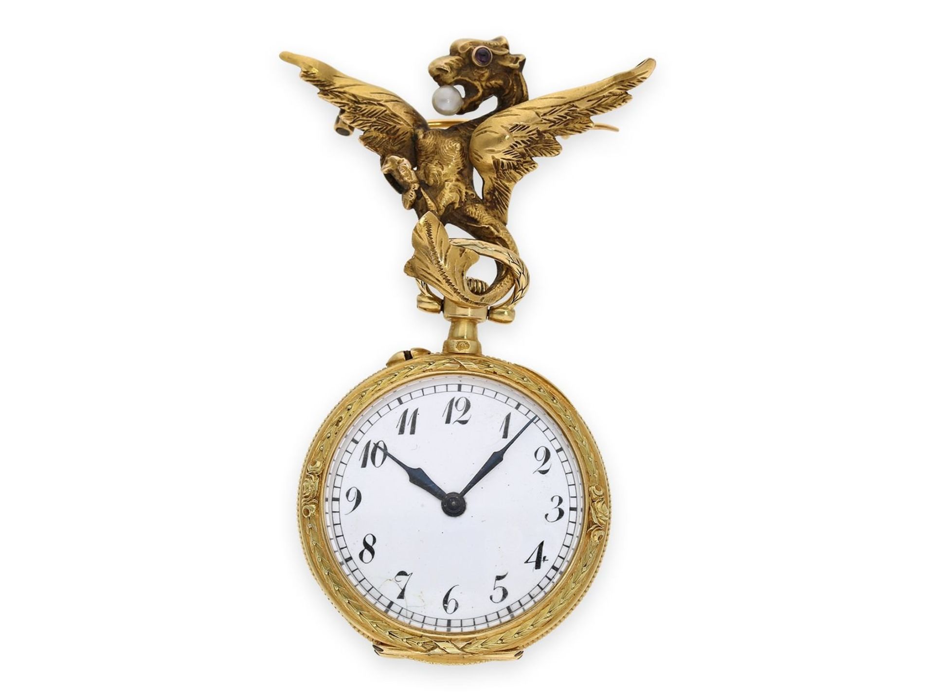 Pocket watch/ pendant watch: extremely rare early Le Coultre Art Nouveau watch with dragon brooch,