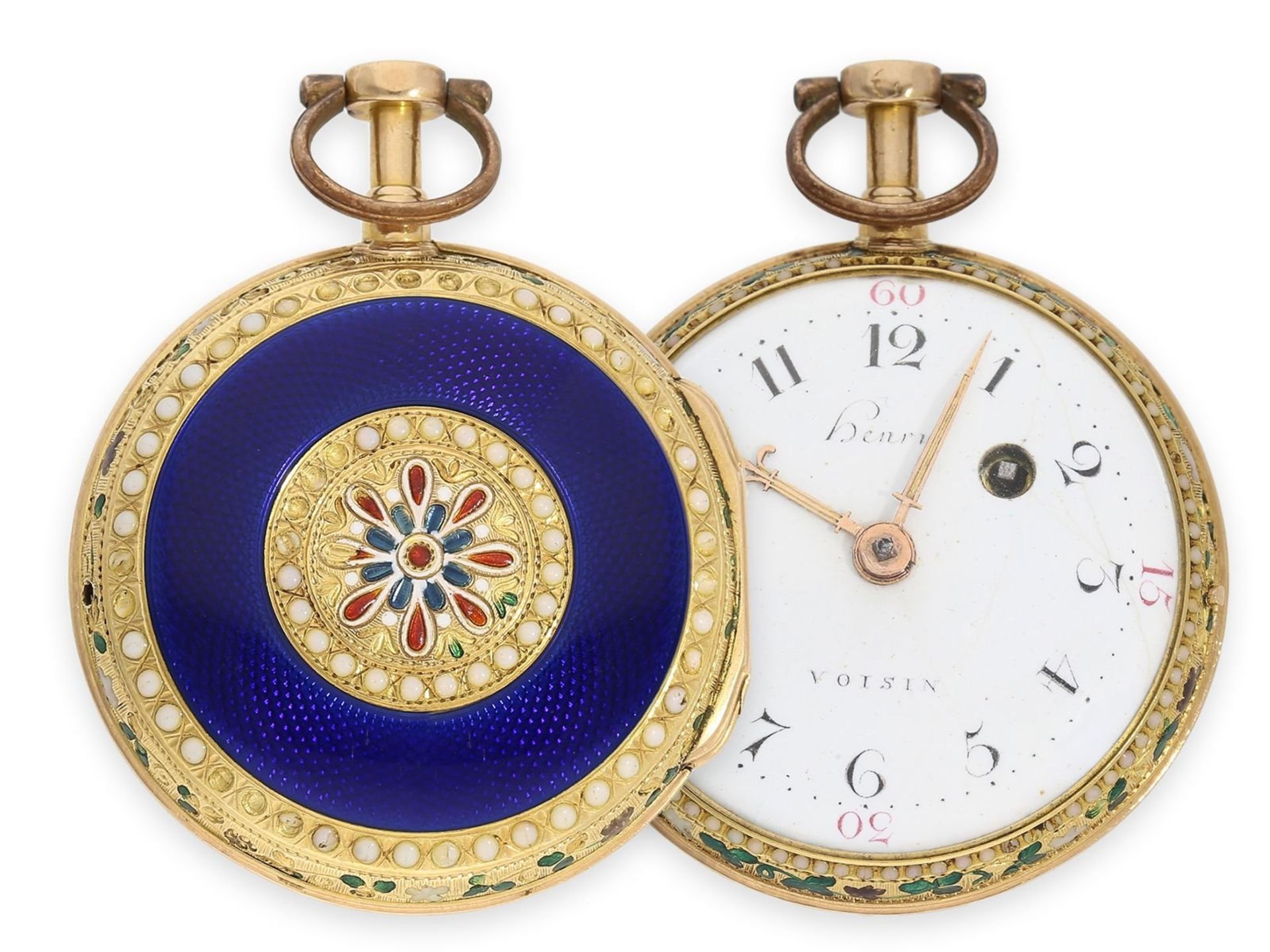 Pocket watch: fine 20K gold/ enamel verge watch, Henry Voisin Paris No.4658, ca. 1770