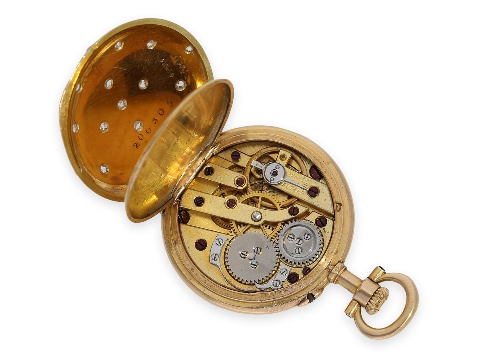 Pocket watch: ultra-fine Louis XV lady's' Lepine with gold/ enamel case, set with diamonds and - Bild 3 aus 4
