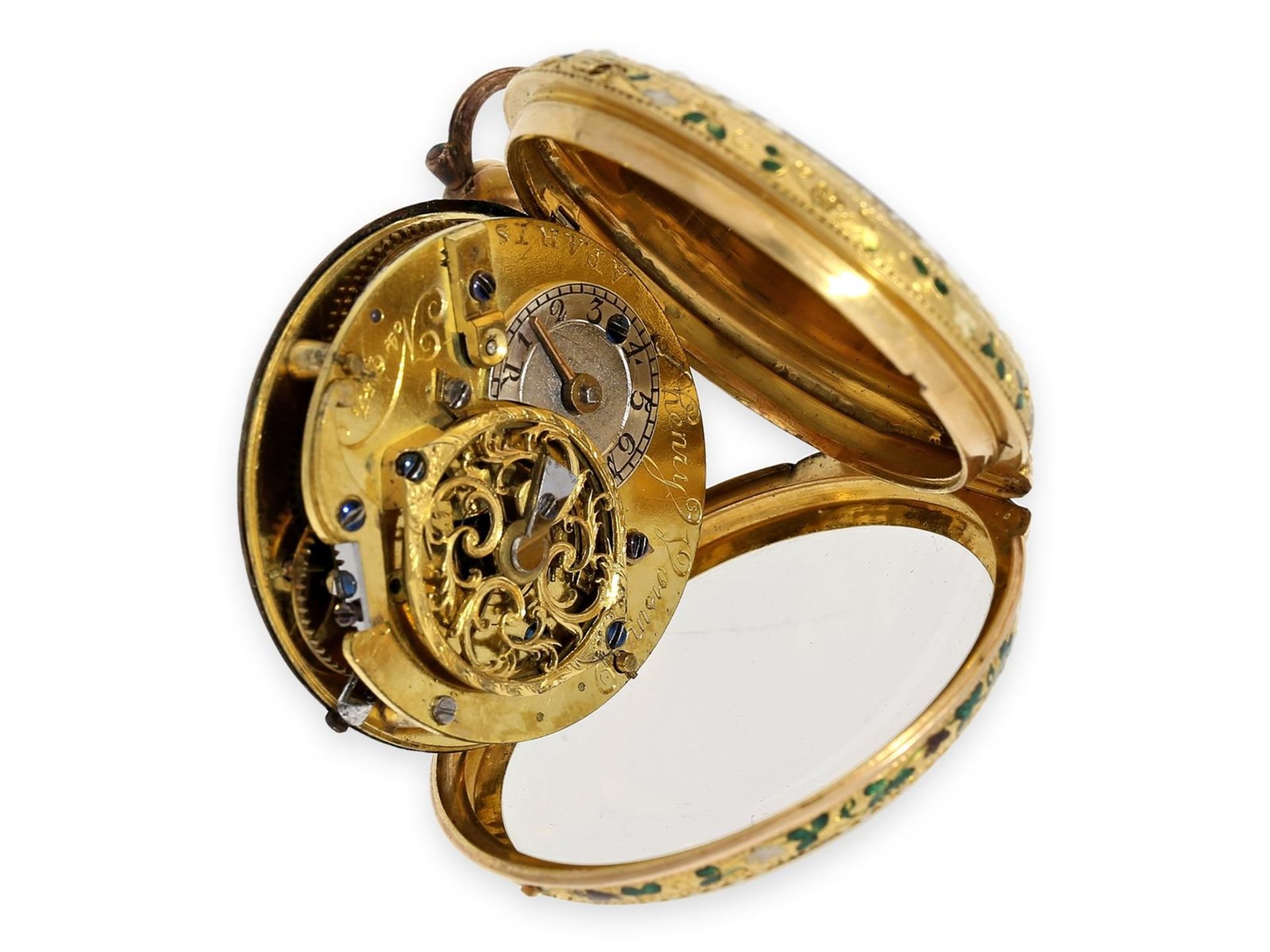 Pocket watch: fine 20K gold/ enamel verge watch, Henry Voisin Paris No.4658, ca. 1770 - Bild 3 aus 6