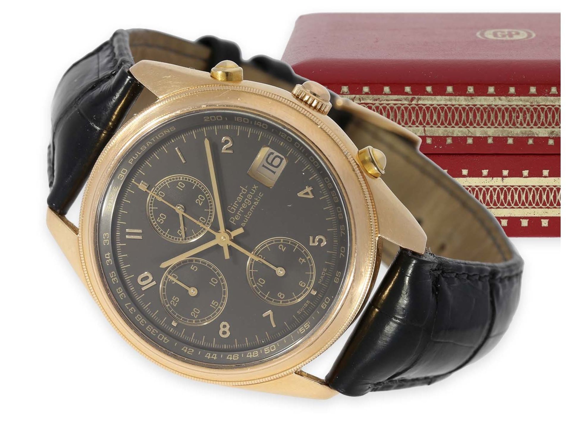 Wristwatch: rare pink gold automatic chronograph by Girard Perregaux, "Olimpico" Ref. 4900, from the