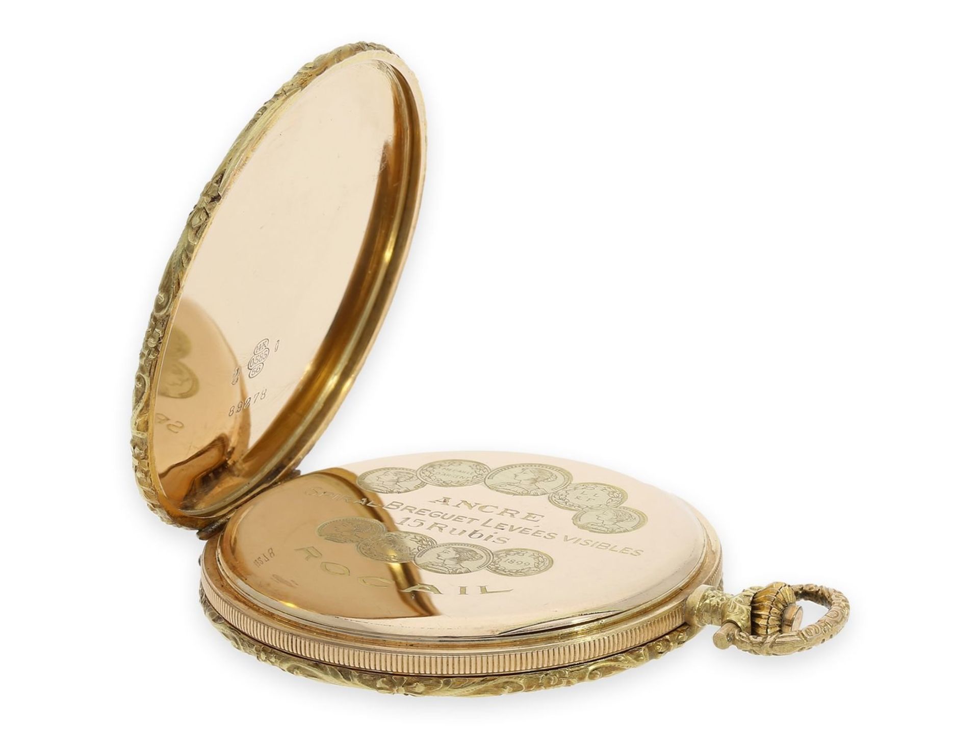 Pocket watch: exquisite, extremely beautiful Art Deco gold hunting case watch with pinstripe - Bild 7 aus 9