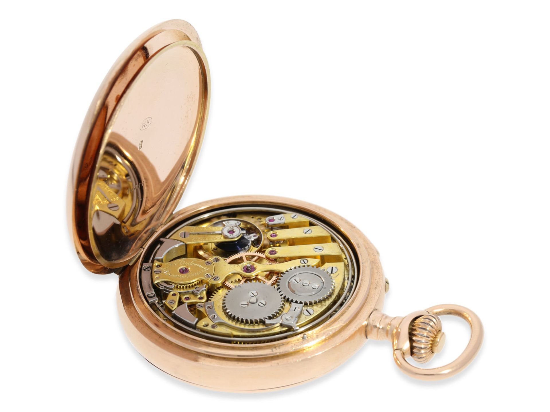 Pocket watch: rarity, very early pink gold hunting case watch with perpetual calendar and minute - Bild 5 aus 8