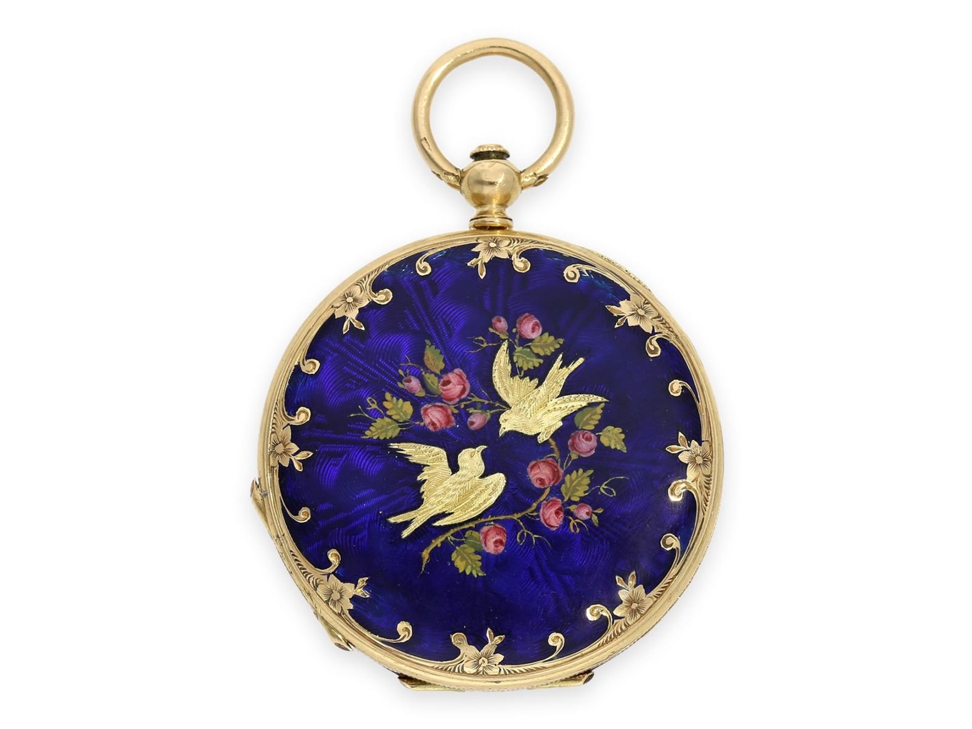 Pocket watch: beautiful gold/ enamel hunting case watch in the style of the early watches by Patek & - Bild 2 aus 8