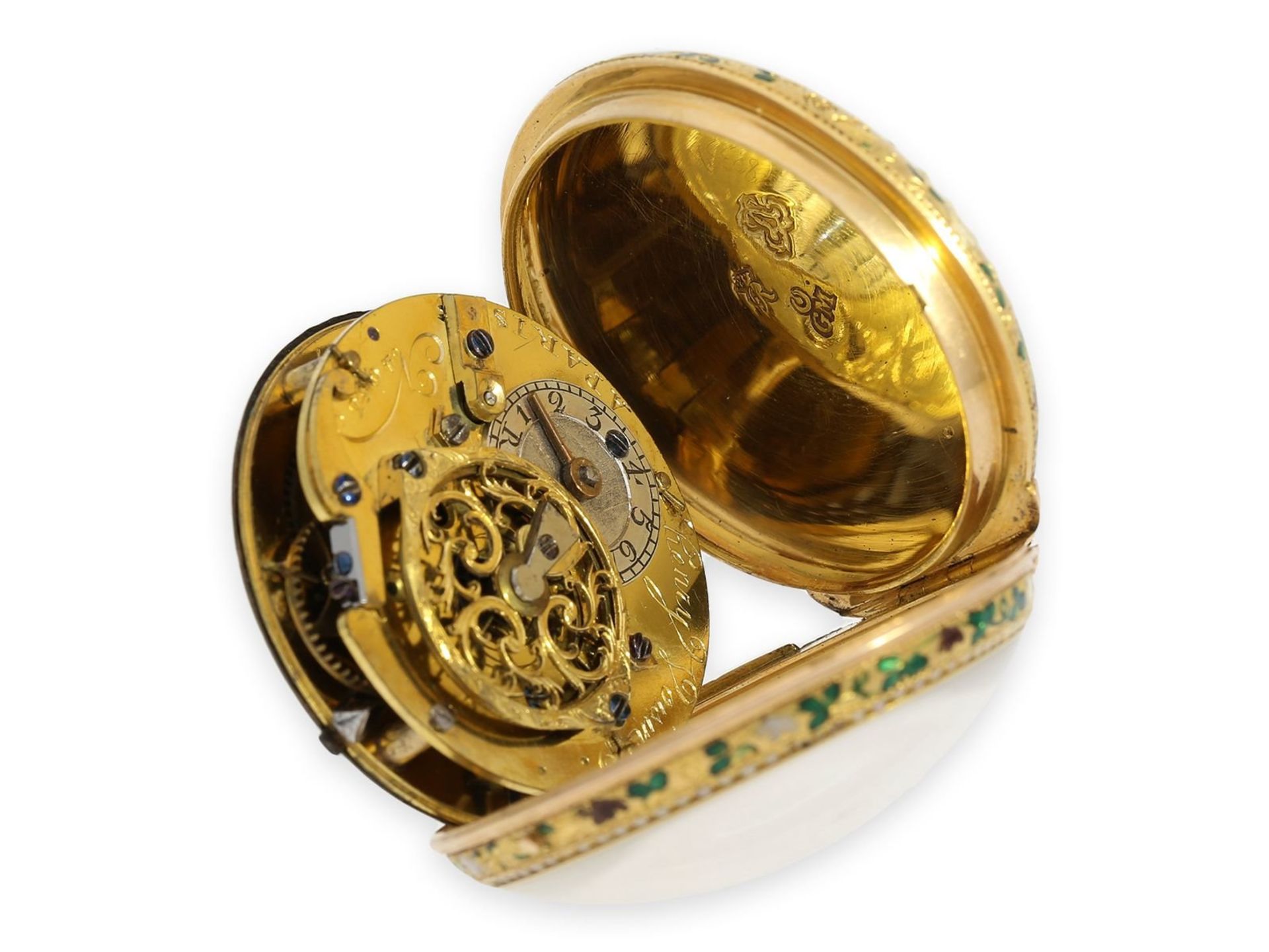 Pocket watch: fine 20K gold/ enamel verge watch, Henry Voisin Paris No.4658, ca. 1770 - Bild 4 aus 6