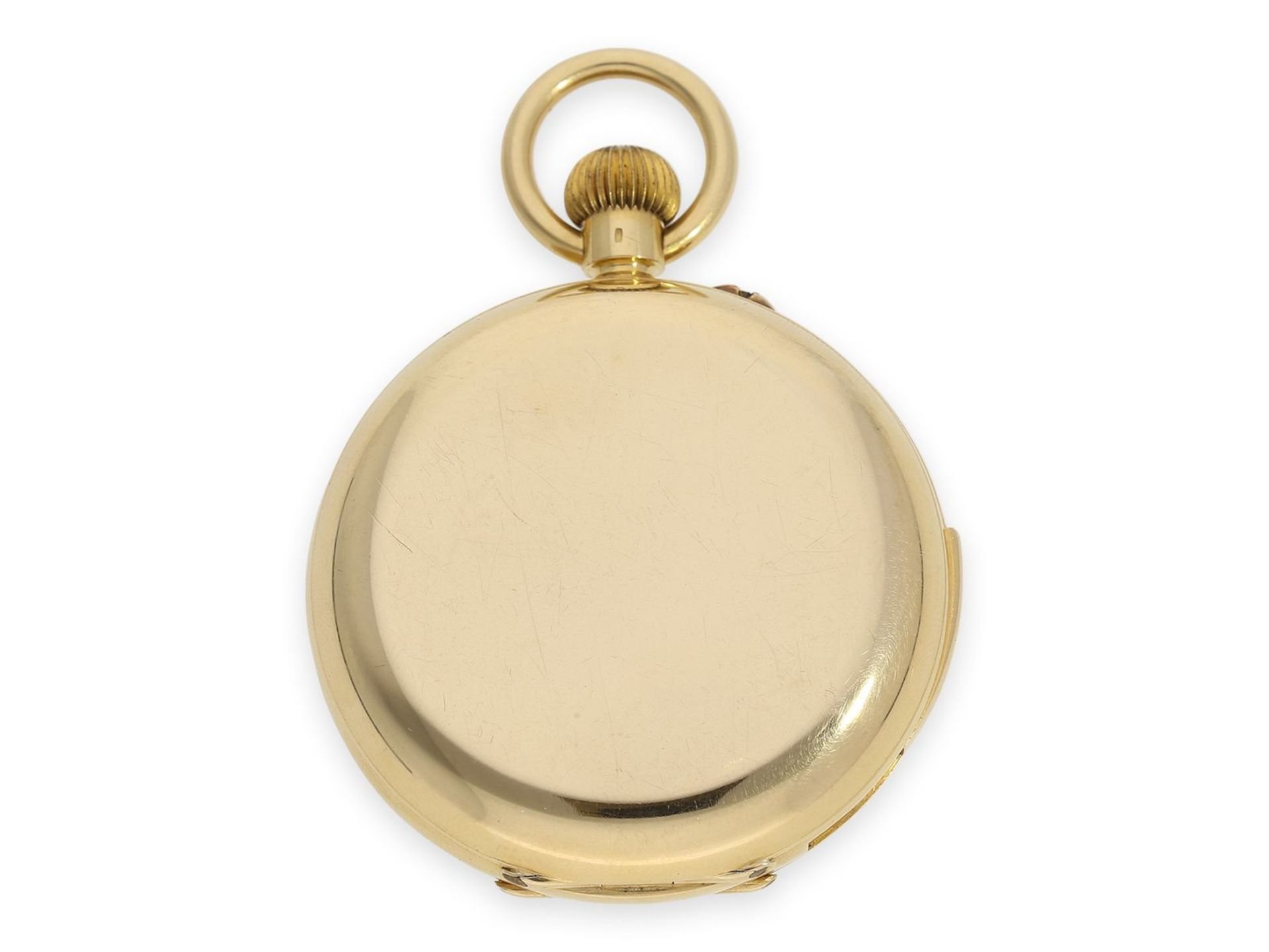 Pocket watch: heavy gold hunting case watch with minute repeater, interesting Swiss movement in - Bild 7 aus 8