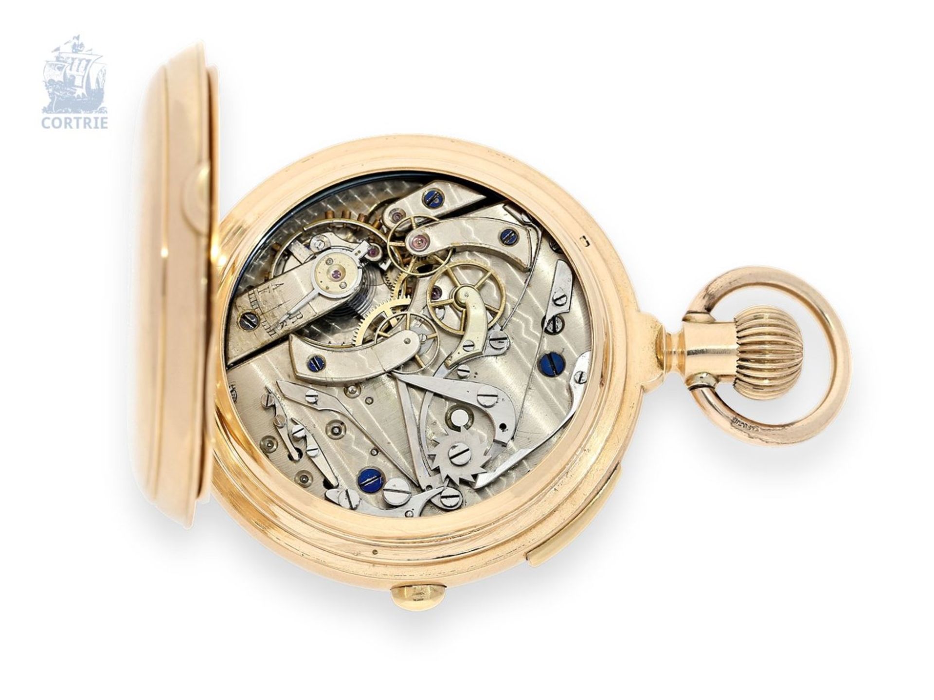 Pocket watch: early and heavy golden hunting case watch repeater with chronograph, Switzerland ca. - Bild 7 aus 7