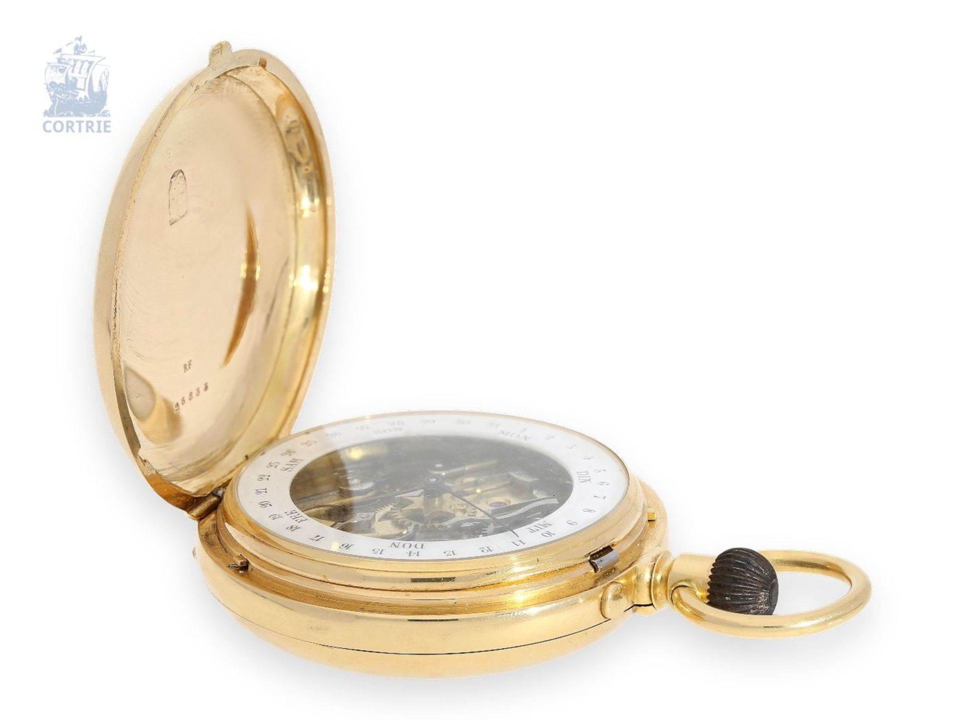 Pocket watch: exceptionally heavy gold hunting case watch with rare calendar, chronometer, - Bild 5 aus 6