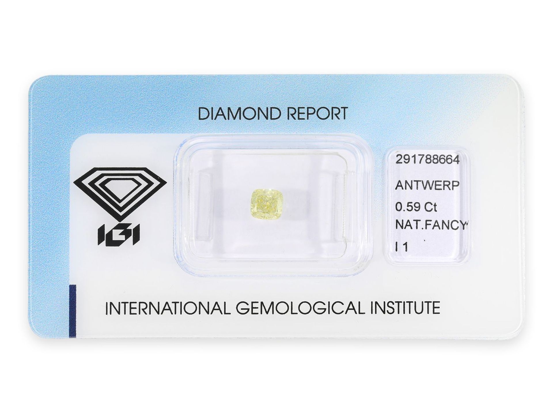 Diamant: natürlicher Fancy Diamant von 0,59ct, natural fancy intense yellow, IGI-Report