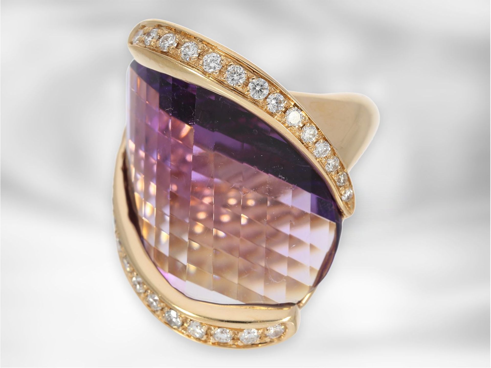 Ring: italienischer Designerring mit großem Amethyst und Brillanten, 18K Roségold, Superoro ItalyCa. - Bild 2 aus 4