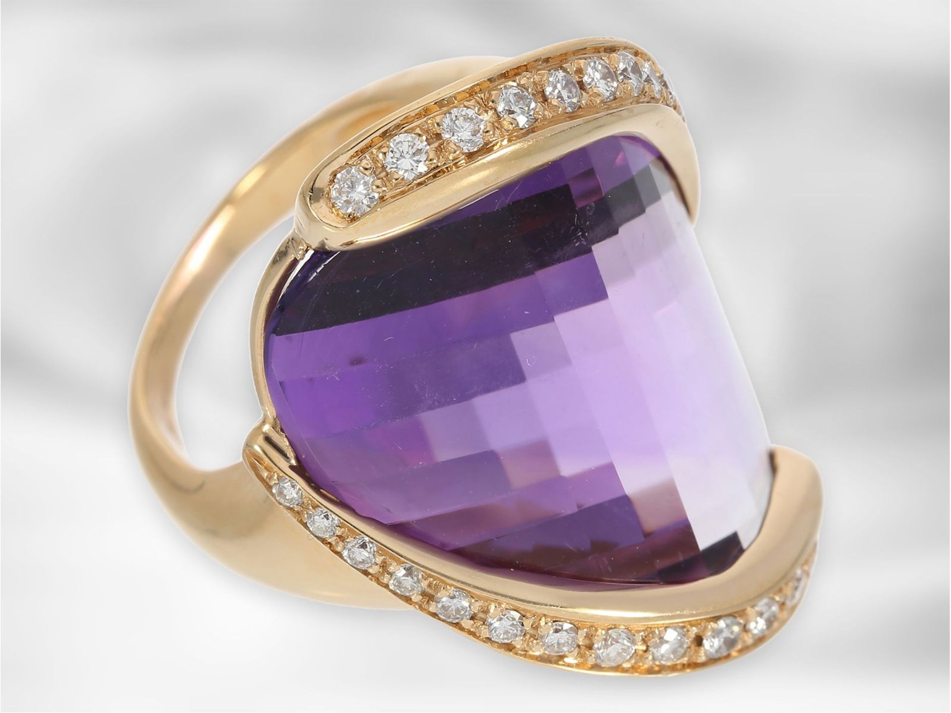 Ring: italienischer Designerring mit großem Amethyst und Brillanten, 18K Roségold, Superoro ItalyCa. - Bild 3 aus 4