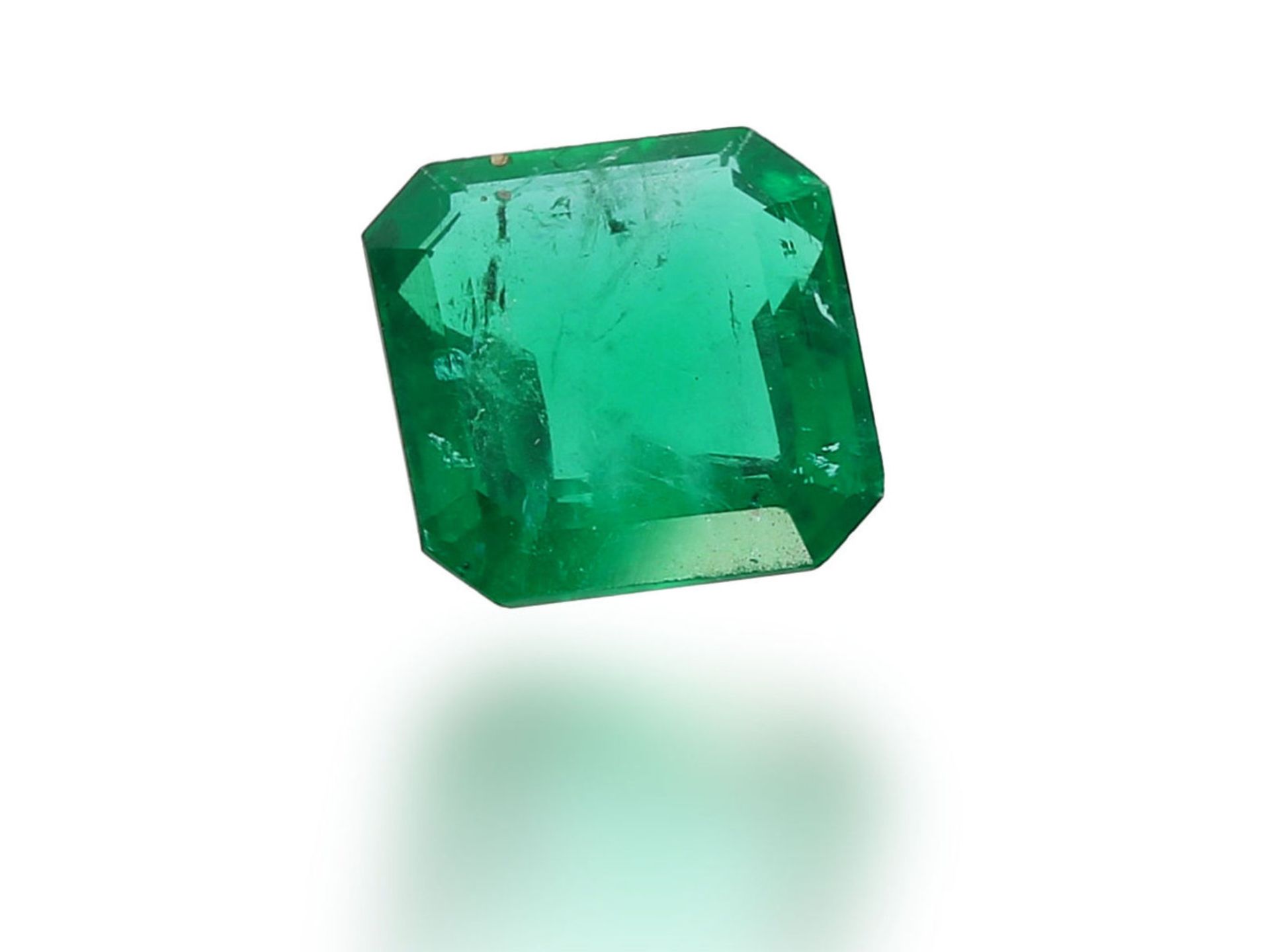 Smaragd: natürlicher Smaragd im Emerald-Cut, sehr gute Farbe, ca. 1,45ct, Herkunft Columbien