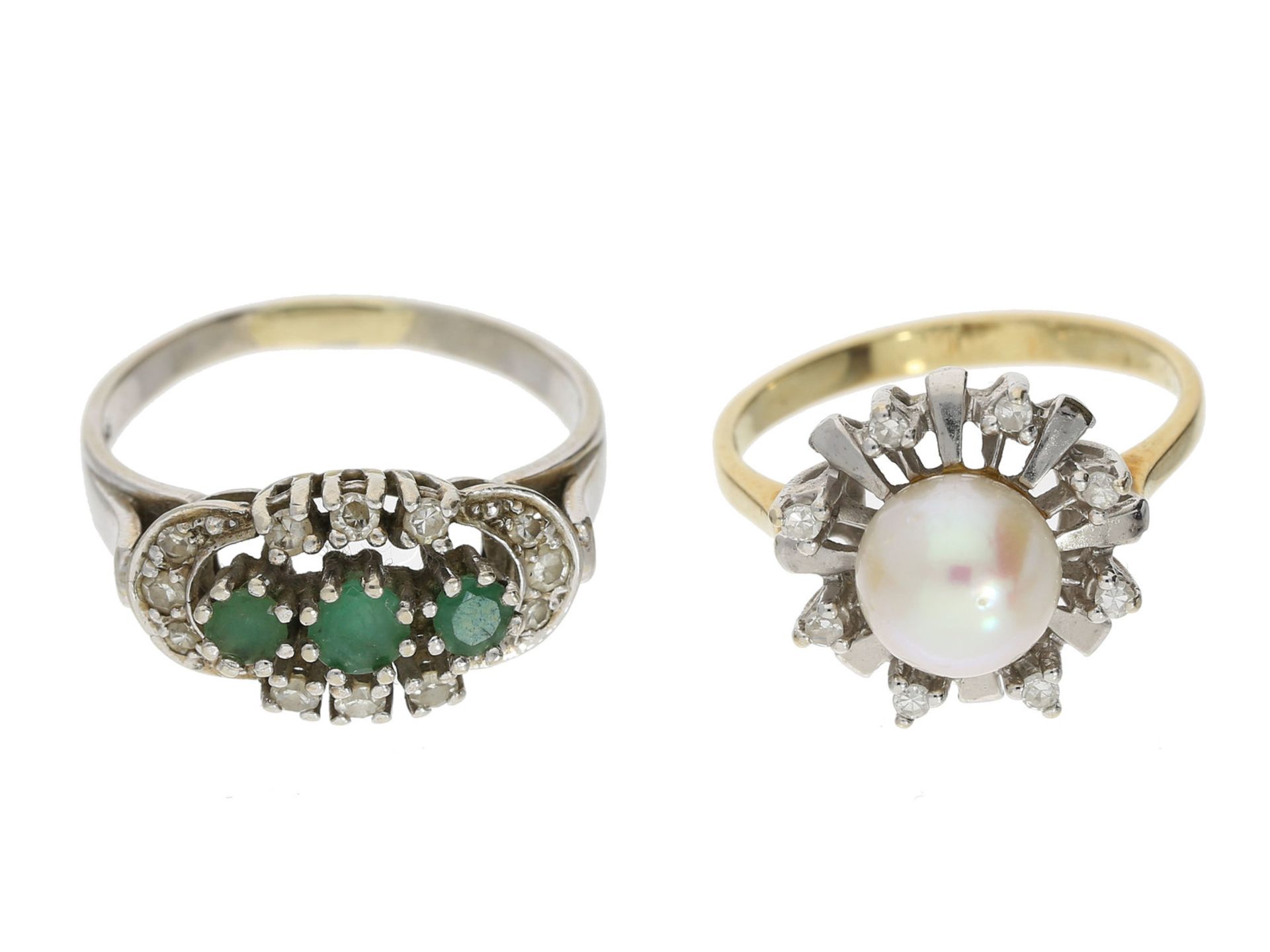 Ring: 2 ausgefallene vintage Ringe mit Farbstein- und Brillantbesatz