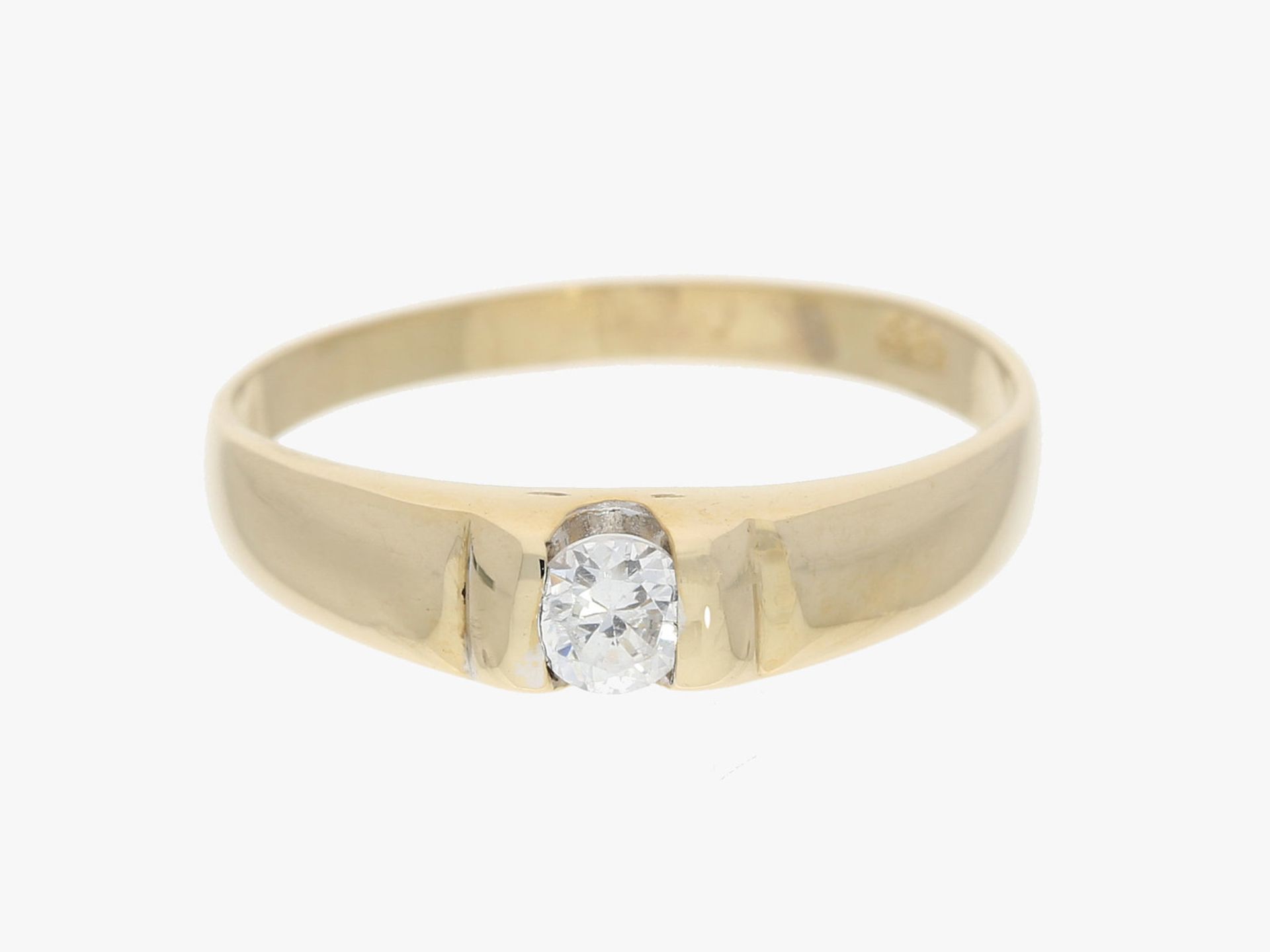 Ring: dekorativer Gelbgoldring mit weißem Stein, 14K Gold