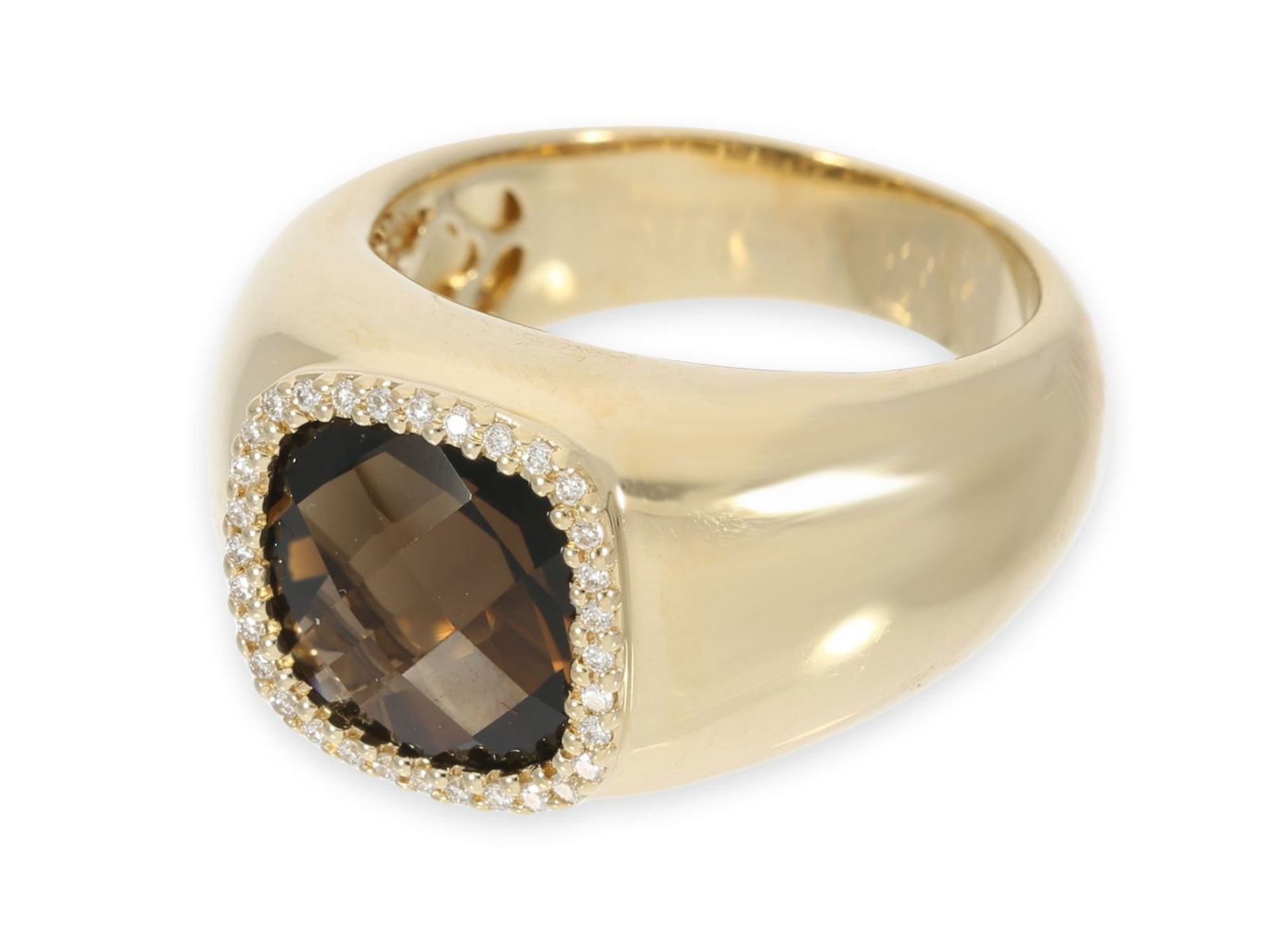 Ring: dekorativer moderner Gelbgoldring mit Rauchquarz und Brillanten, 14K Gelbgold - Bild 2 aus 3