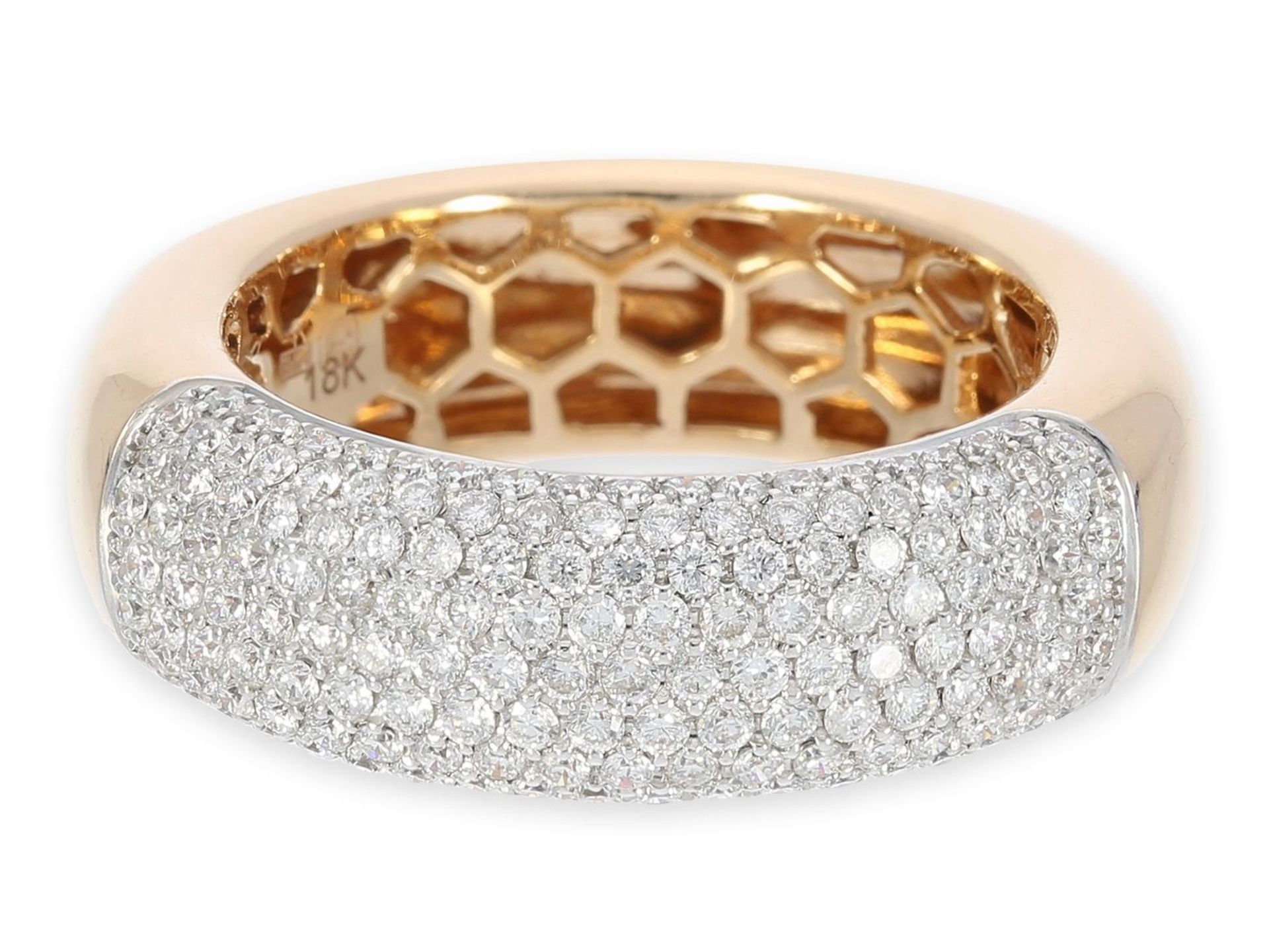 Ring: attraktiver moderner Roségoldring mit Brillanten, ca. 0,85ct, 18K Gold