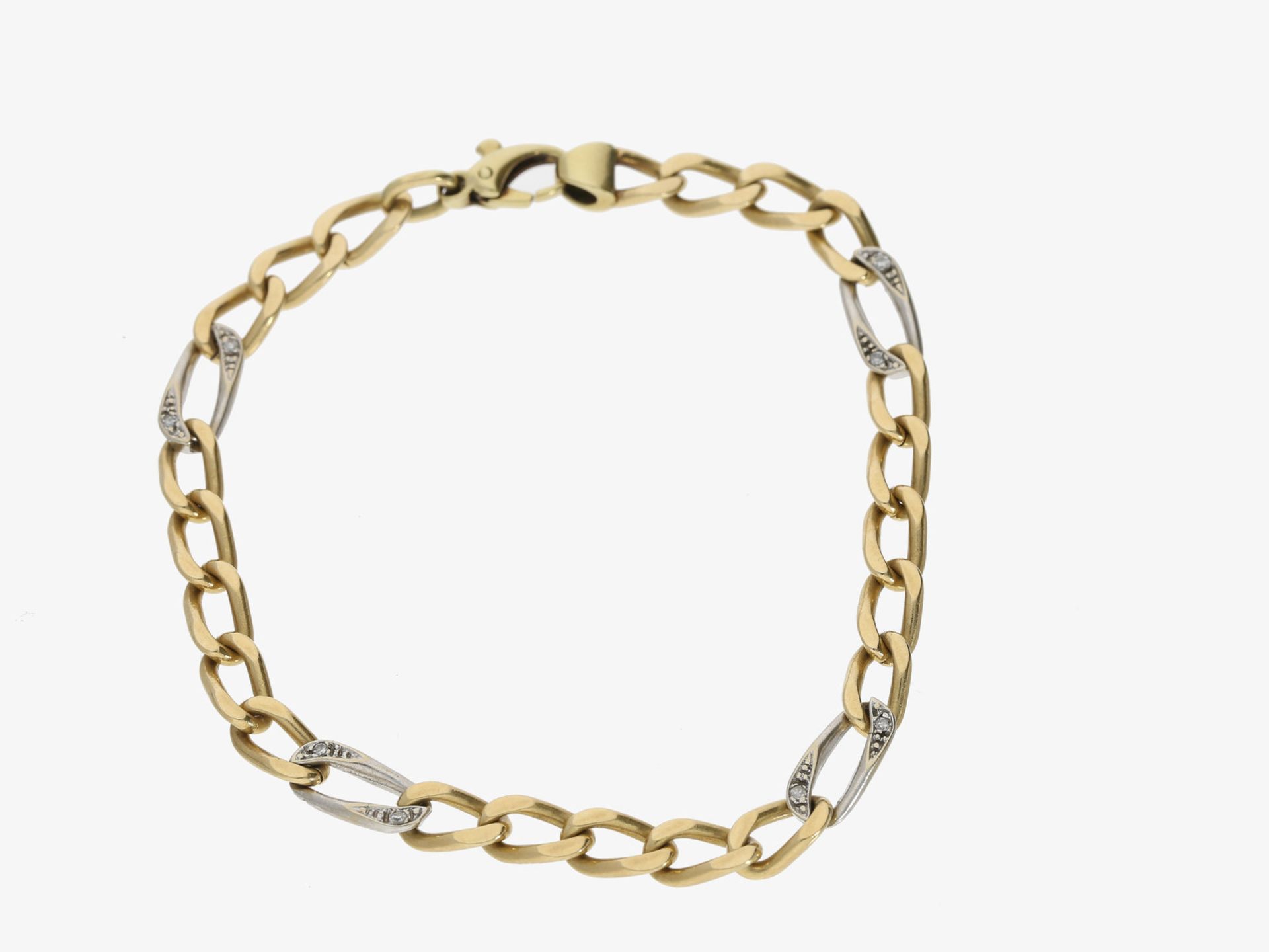 Armband: vintage Bicolor-Armband im Figaromuster, besetzt mit Diamanten, 14K Gold