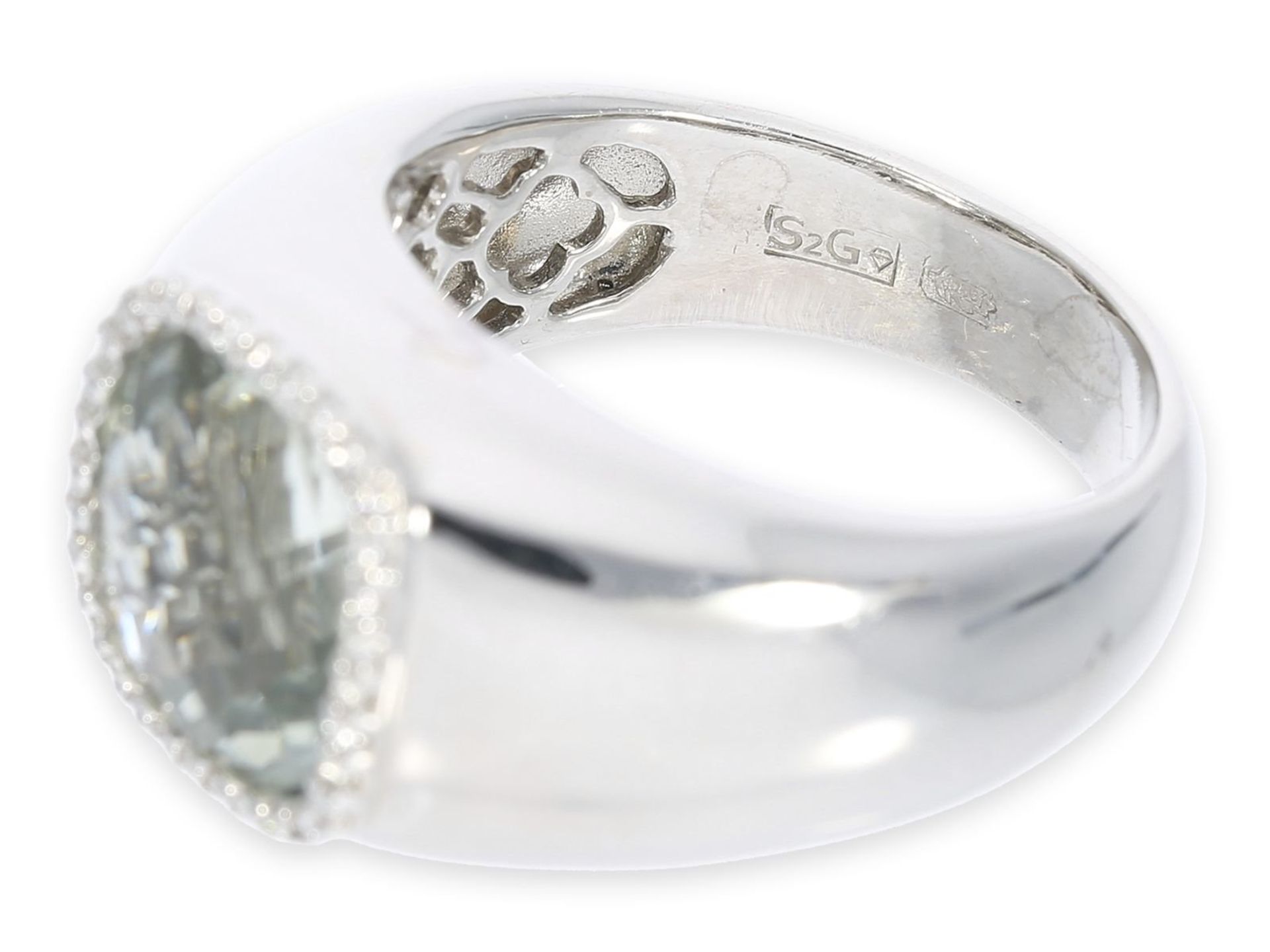 Ring: attraktiver Weißgoldring mit Prasiolith und Brillanten, 14K Weißgold - Bild 3 aus 3